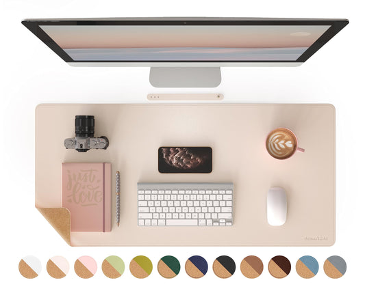RENMTURE Dual-Sided Mouse Pad, Natural Cork & PU Leather Large Desk Pad for Office and Home Work