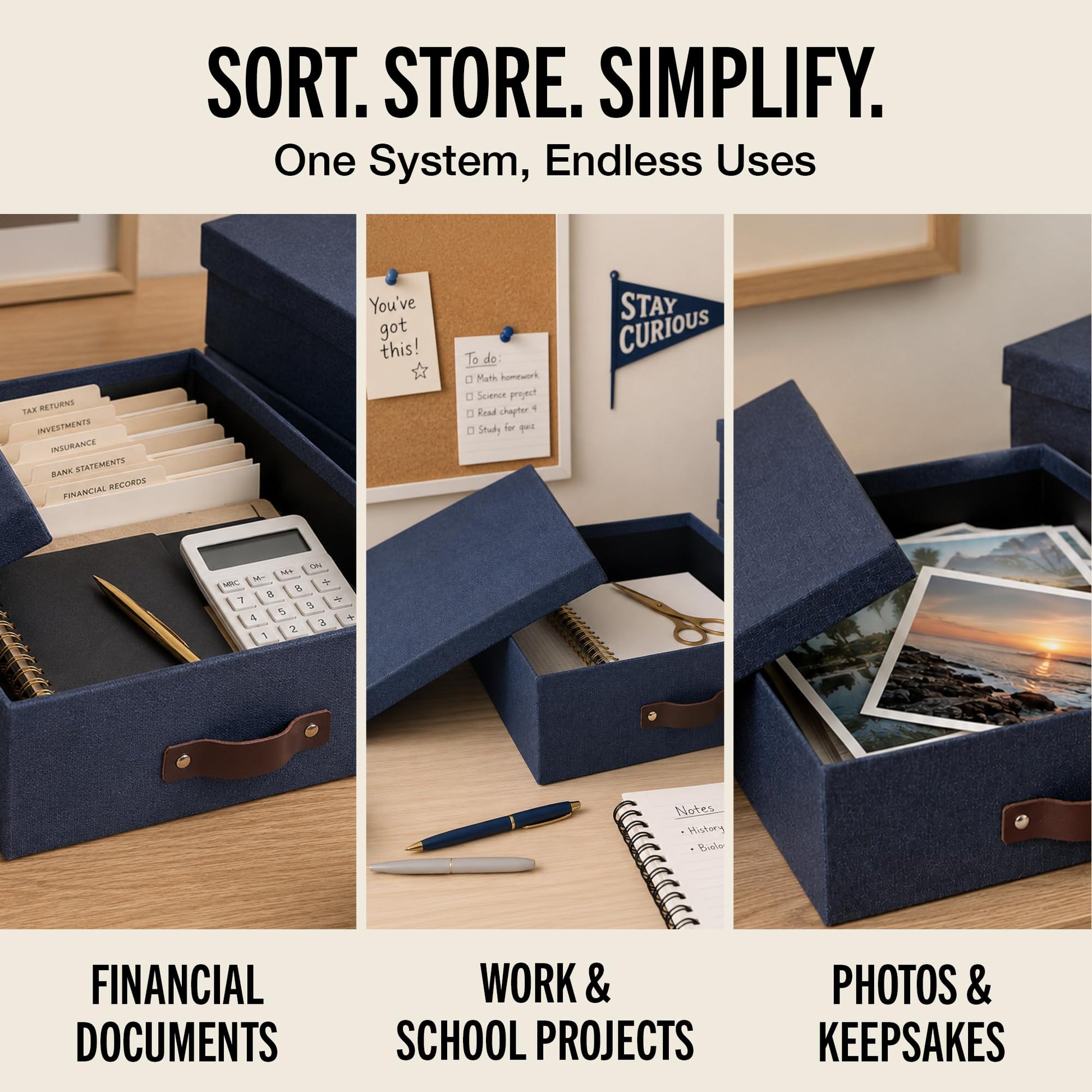 Bigso Oskar Canvas Fiberboard Document Letter Box - File Organizer Box for Important Paperwork