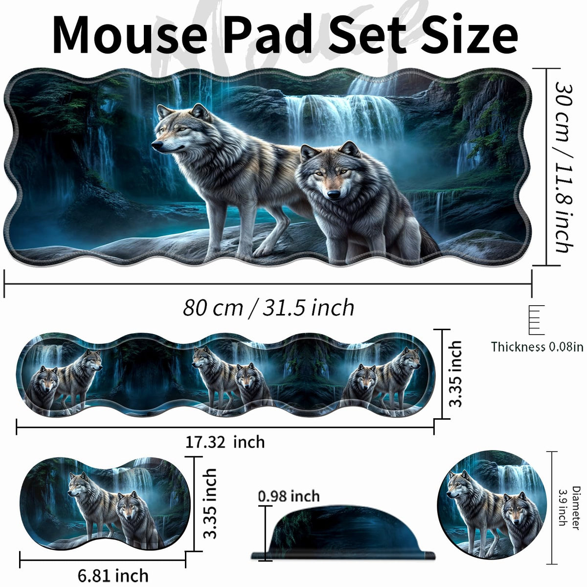 Gaming Mouse Pad Set with Wrist Support, 31.5"x11.8" Large Non-Slip Desk Mat, Ergonomic Keyboard