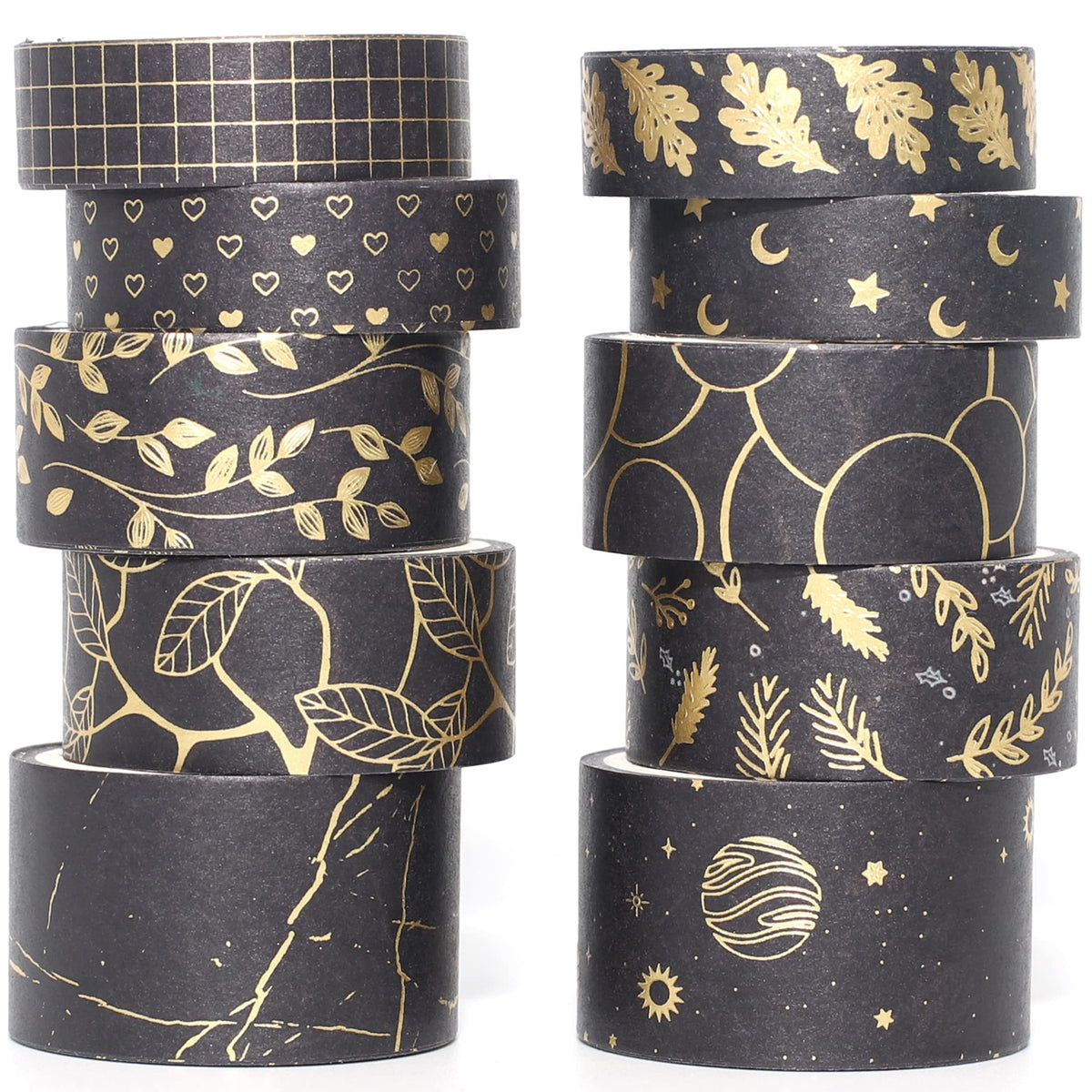 YUBX Creative Washi Tape Set 10 Rolls Gold Foil Print Decorative Masking Tapes for Arts, DIY