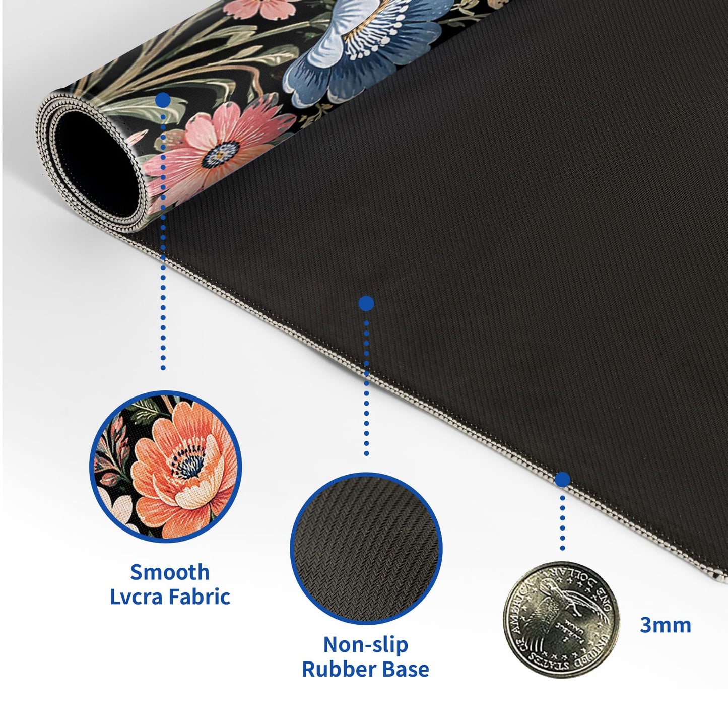 Floral Mouse Pad Flower Desk Mat XL Mouse Gaming Pads, Keyboard Pads Extra Large Desktop Computer