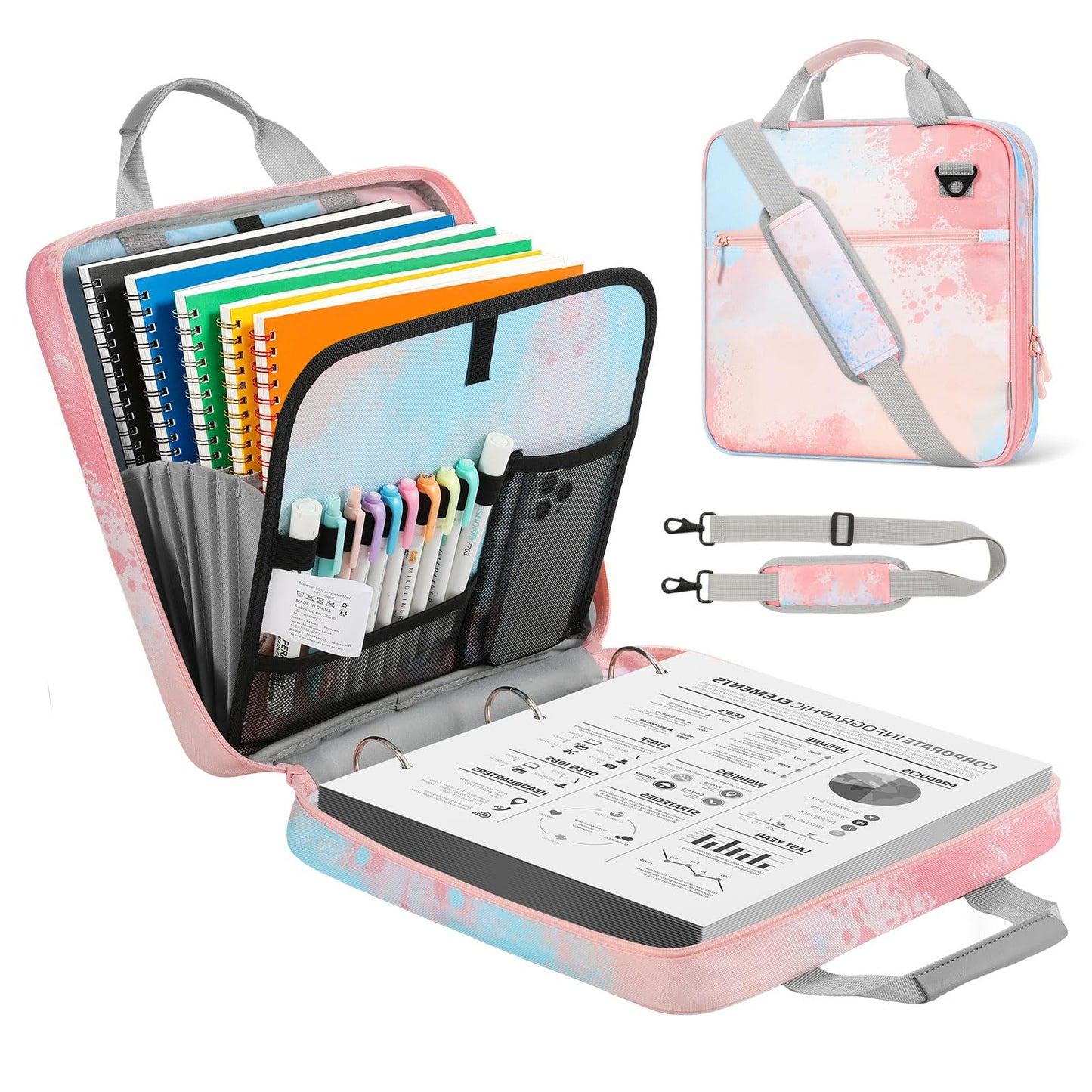 MoKo Zipper Binder, 2 inch 3 Ring Binder with 500 Sheet Capacity Multi-Pocket School Bag with