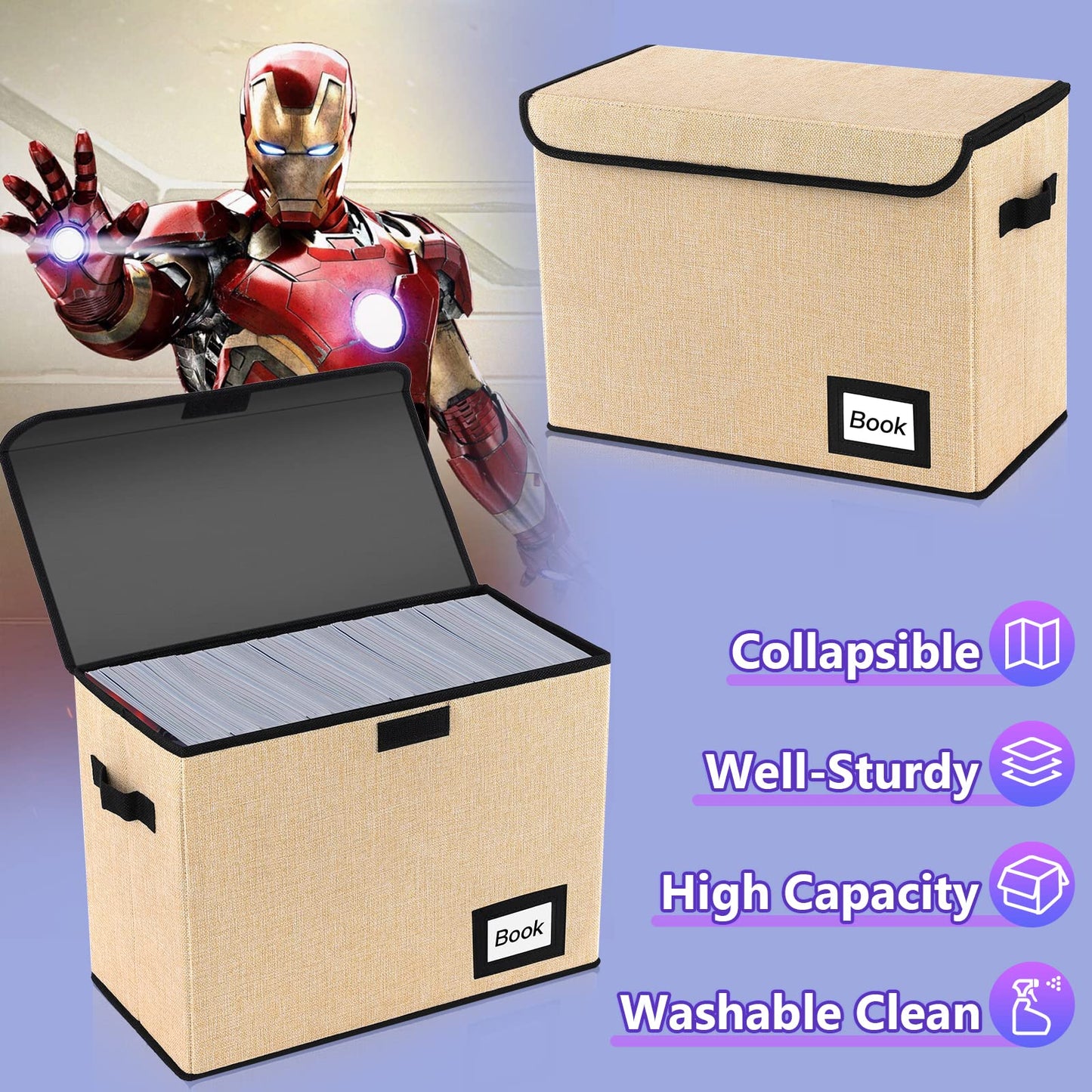 YNSZAS 5 Pack Comic Book Storage Boxes, 15.8" X 7.8" X 11.8", Collapsible Comic Short Box, Holds