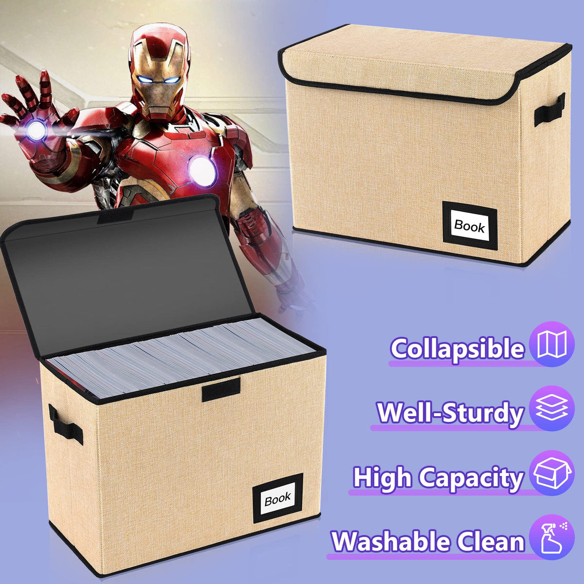 YNSZAS 5 Pack Comic Book Storage Boxes, 15.8" X 7.8" X 11.8", Collapsible Comic Short Box, Holds
