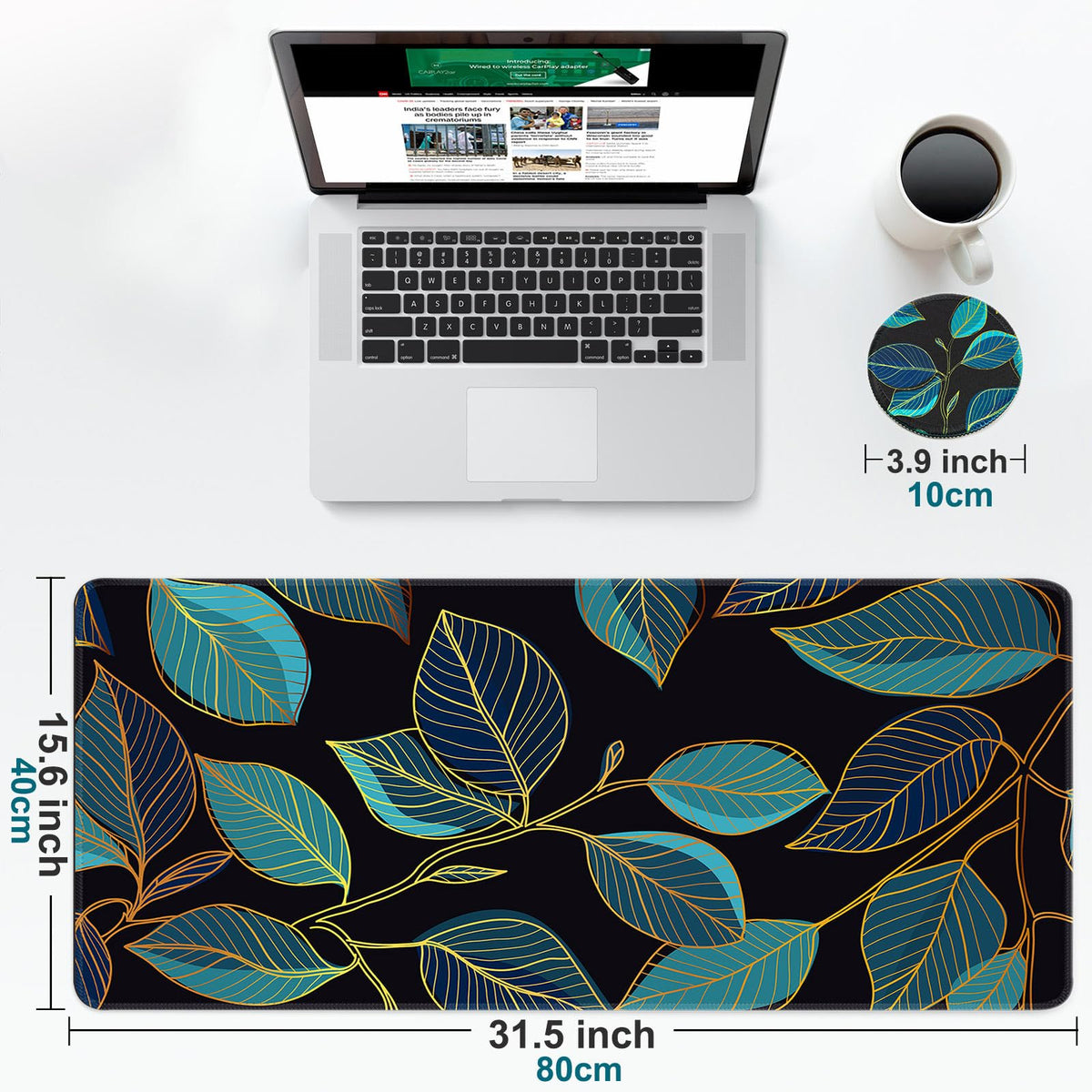Large Gaming Mouse Pad with Coaster,Desk Matt for Desktop,Desk Mat-Leaves