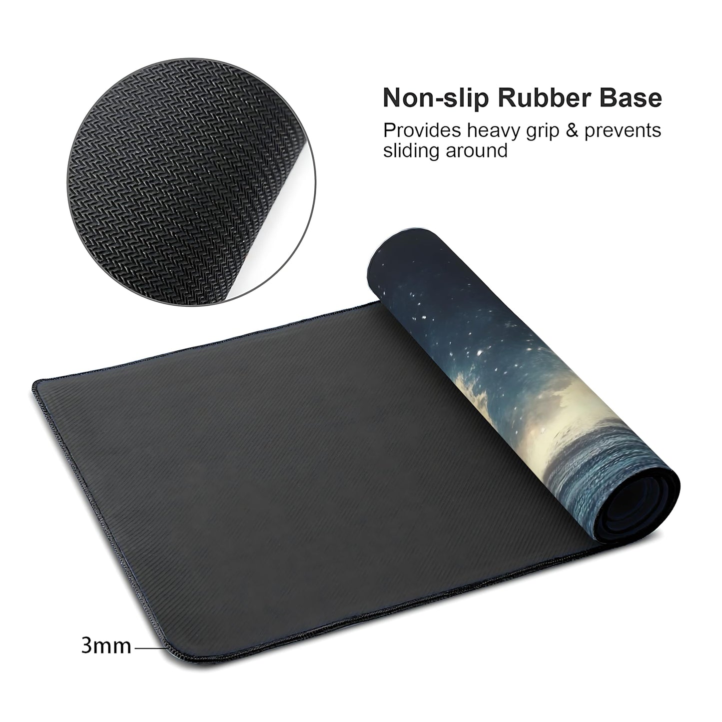 Aesthetic Kanagawa Great Wave Gaming Mouse Pad, Deep Blue Japanese Desk Mat with Anti-Slip Base &