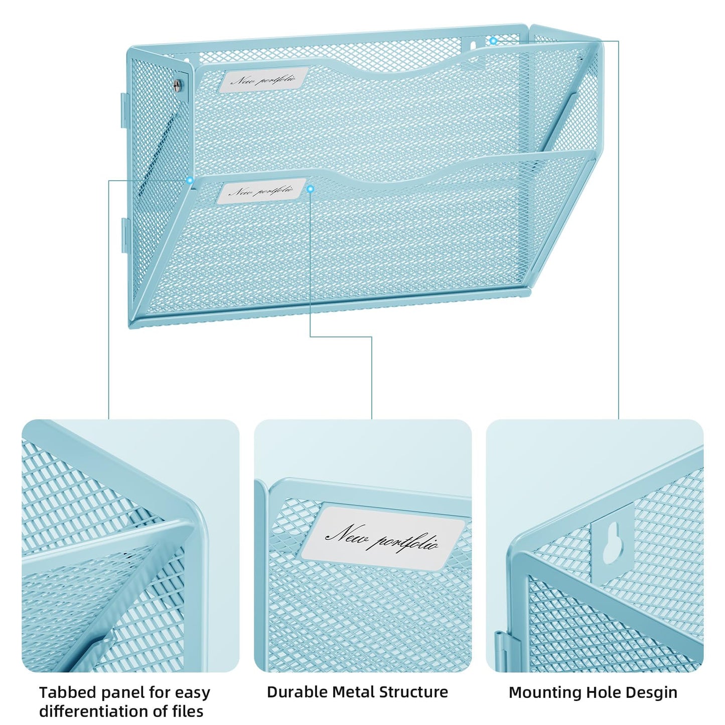Marbrasse Wall File Holder 2-Tier Hanging Wall File Organizer, Mesh Mail Holder for Papers, Wall