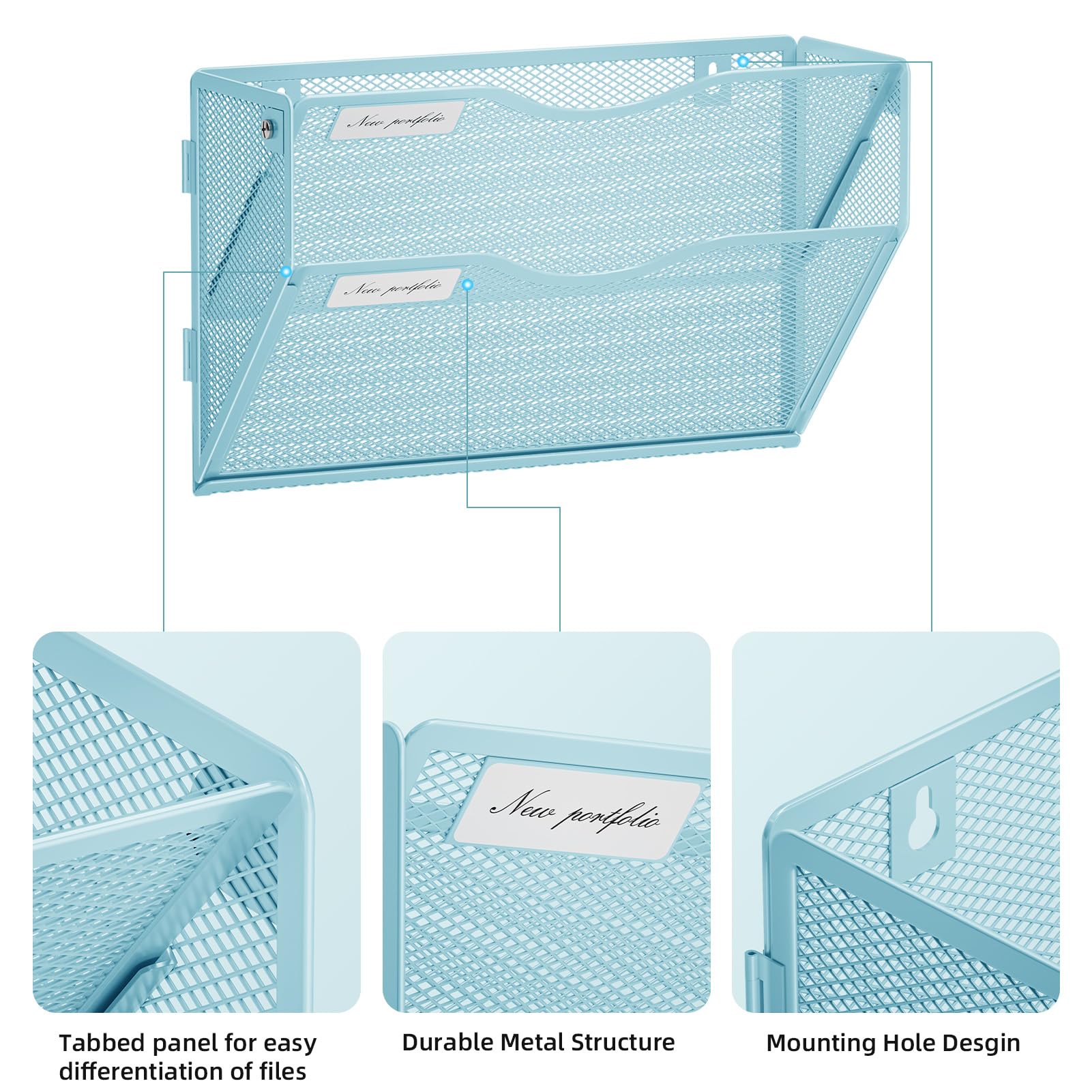 Marbrasse Wall File Holder 2-Tier Hanging Wall File Organizer, Mesh Mail Holder for Papers, Wall