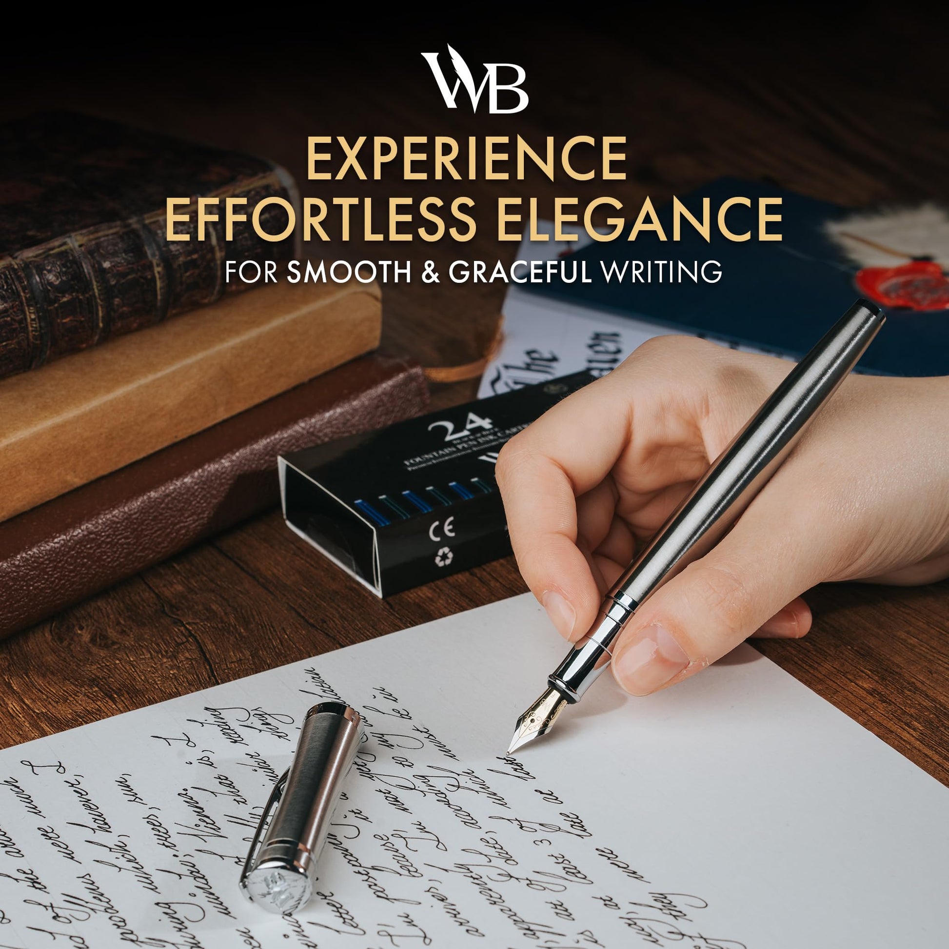 Wordsworth & Black Luxury Fountain Pen Set for Writing, Medium Nib, Silver