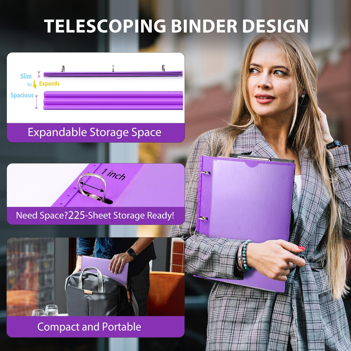 WOT I 1 Inch Telescoping 3 Ring Binder 12 Pack, Expandable Flexible Binder with Customizable Front