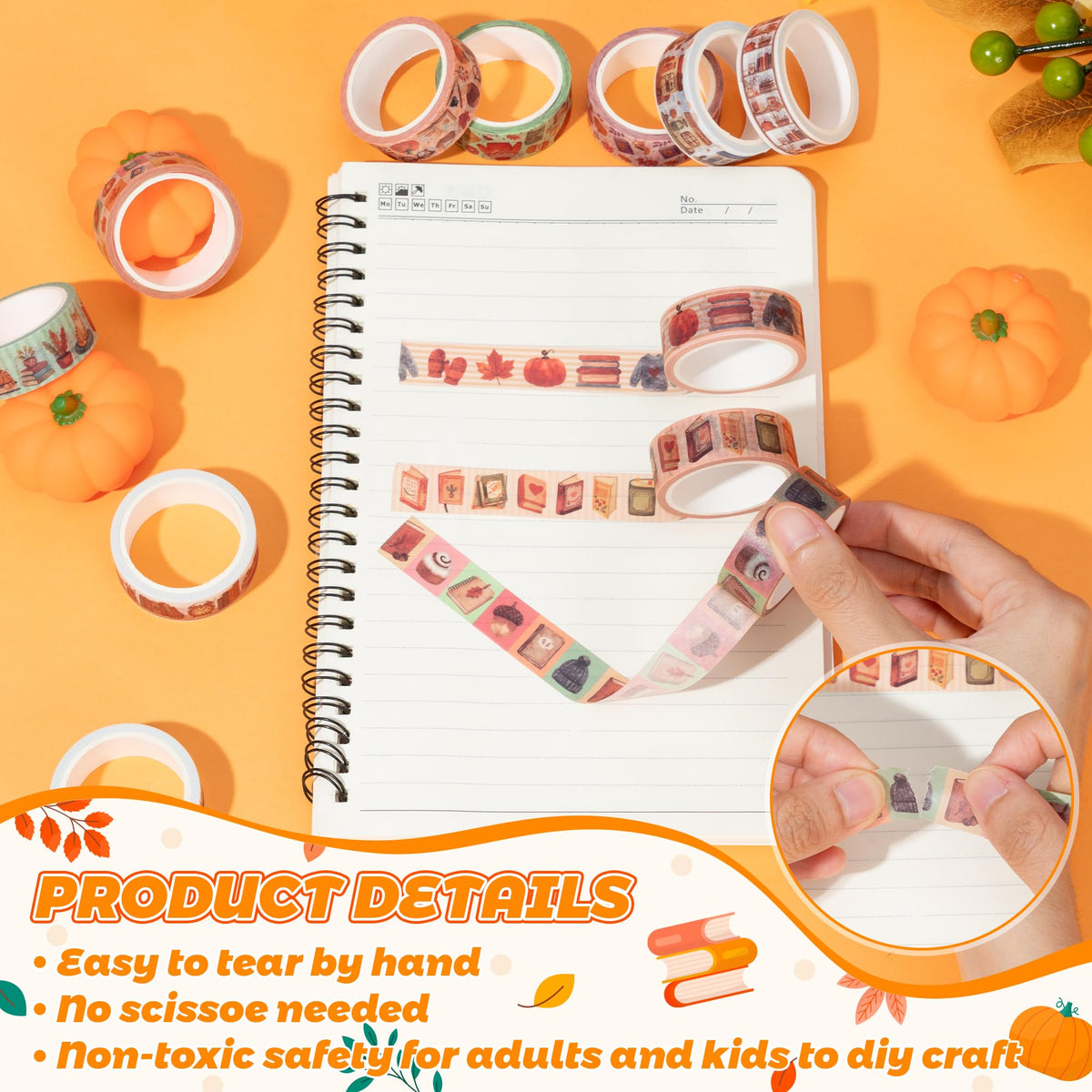 BkeeCten 12 Rolls Autumn Reading Washi Tape for Journals Reading Logs