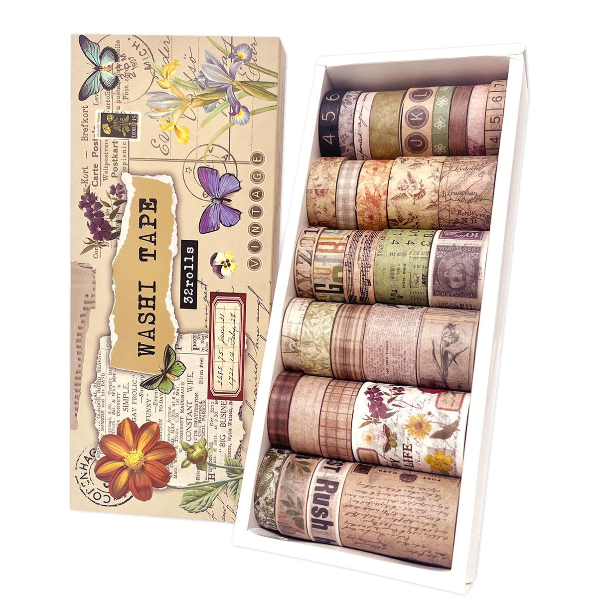 32 Rolls Vintage Rainbow Washi Tape Set Aesthetic Decorative scrapbook Tape