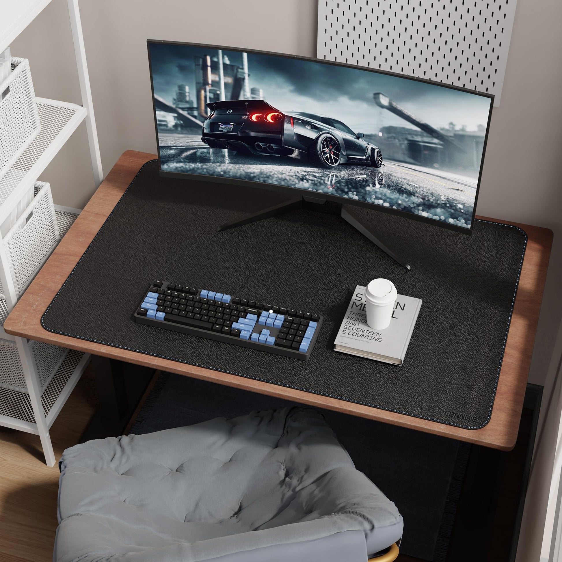 CENNBIE 39.4" x 27.5" Leather Desk Mat,Computer Mouse Pad XXL (Black)