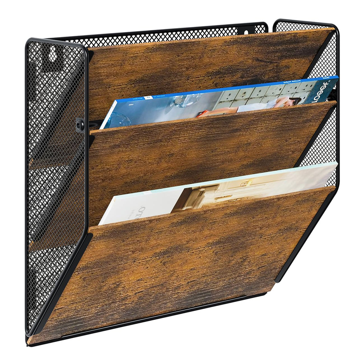 PAG-Mass Wall File Organizer for Office, 3-Tier Rustic Hanging File Holder Wall Storage Rack for