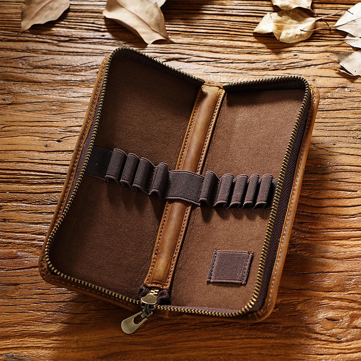 Leather Pencil Case Organizer 10 Slots, Portable Pouch for Fountain Pen