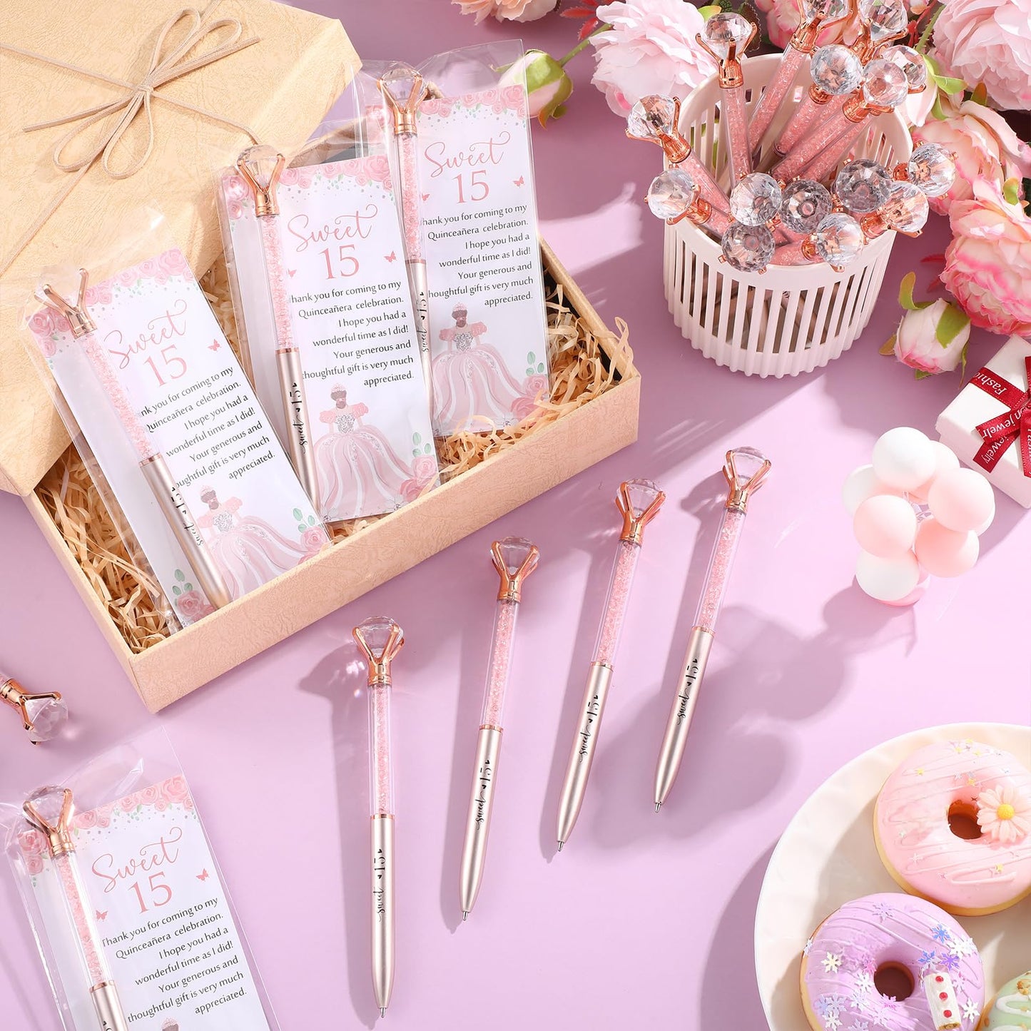 Sayglossy 30 Set Quinceanera Party Favor Sweet Gift, 15th, Rose Gold