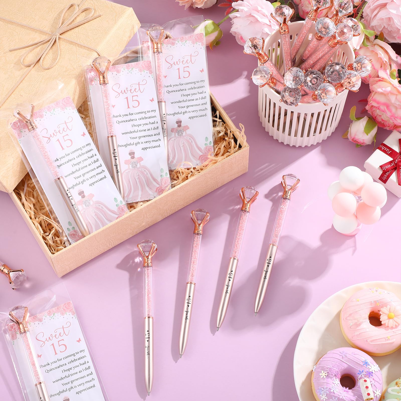 Sayglossy 30 Set Quinceanera Party Favor Sweet Gift, 15th, Rose Gold