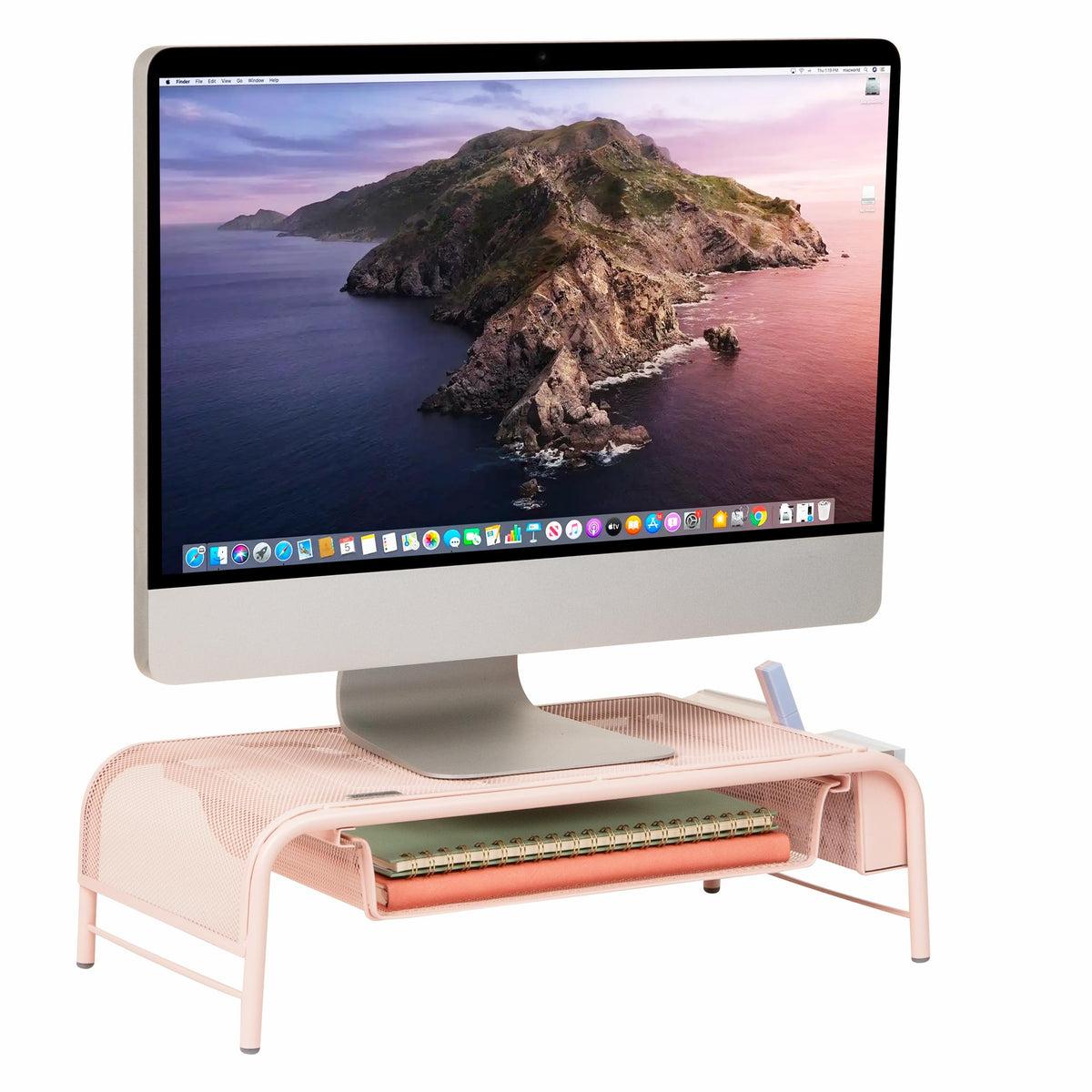 Mind Reader Monitor Stand, Ventilated Laptop Riser, Paper Tray, Storage, Office, Metal Mesh, 20"L x