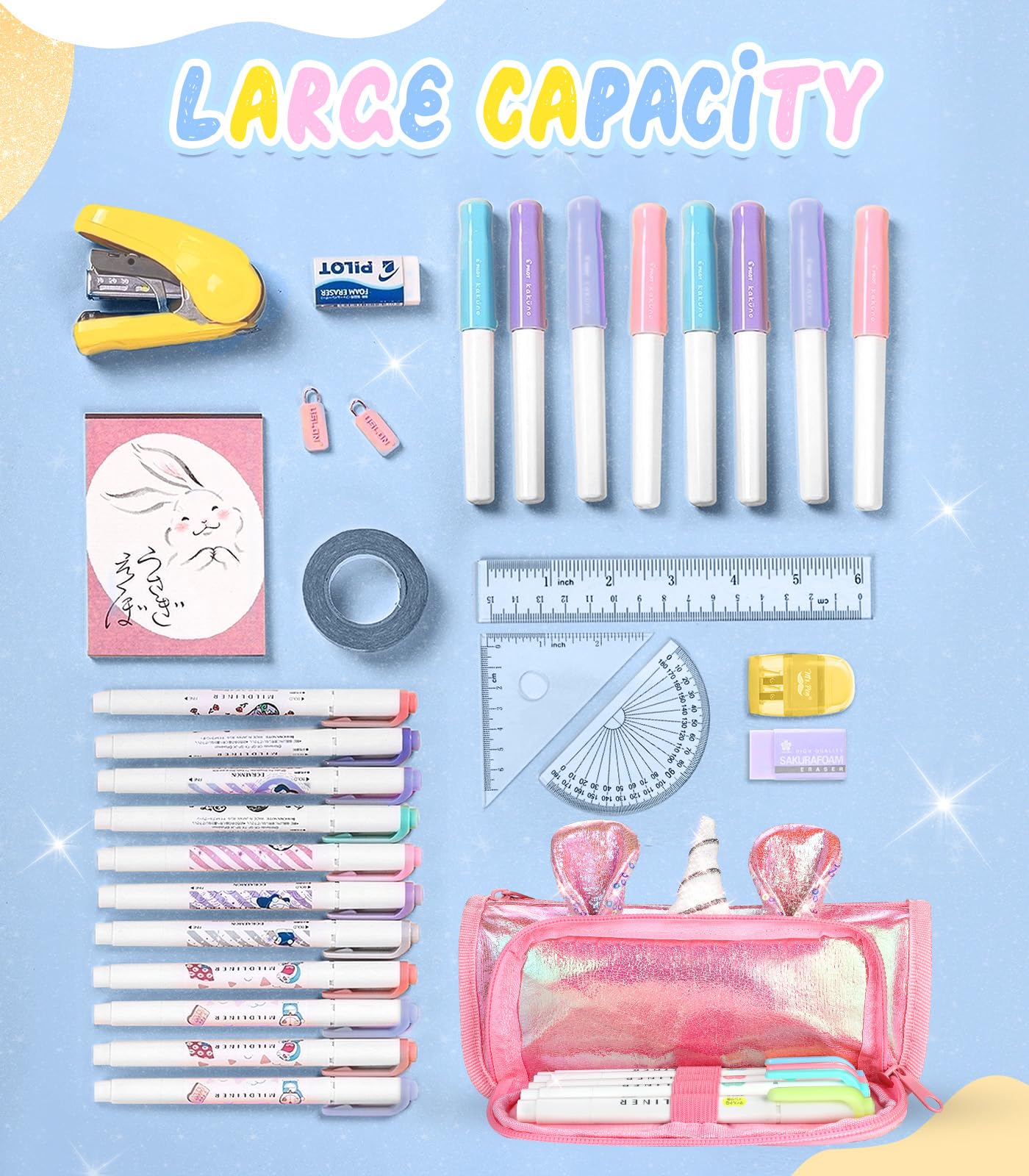 LISEVO Cute Pencil Case, 3D Pencil Pouch for Girls Kids, Sparkly Pencil Bag with Sequins for