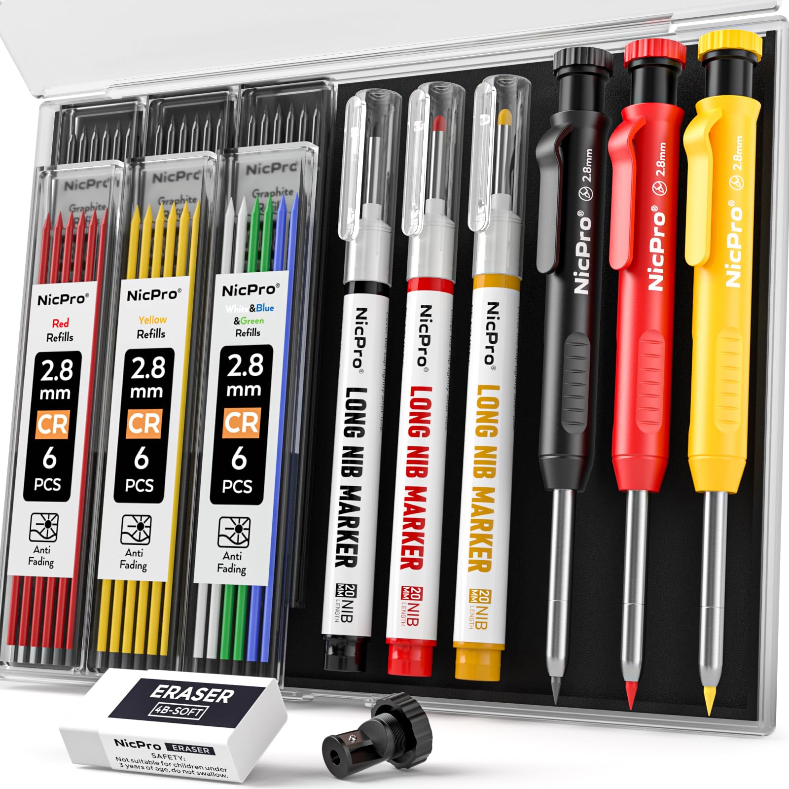 Nicpro 3 Pack CP1000 Carpenter Pencils with Sharpener