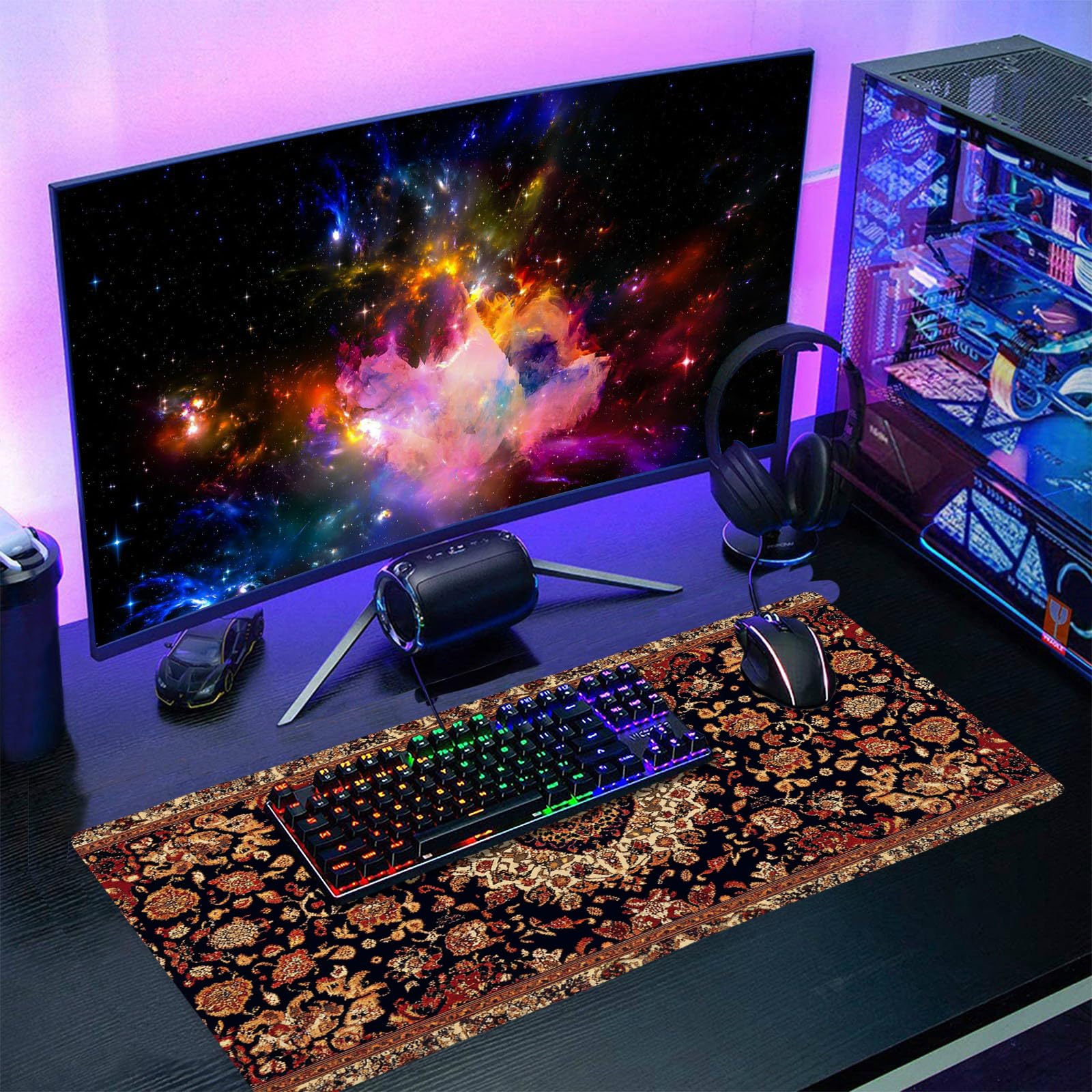 Vintage Rug Gaming Mouse Pad XL Dark Brown Retro Carpet Aesthetic Extended Large Mat Mousepad Desk