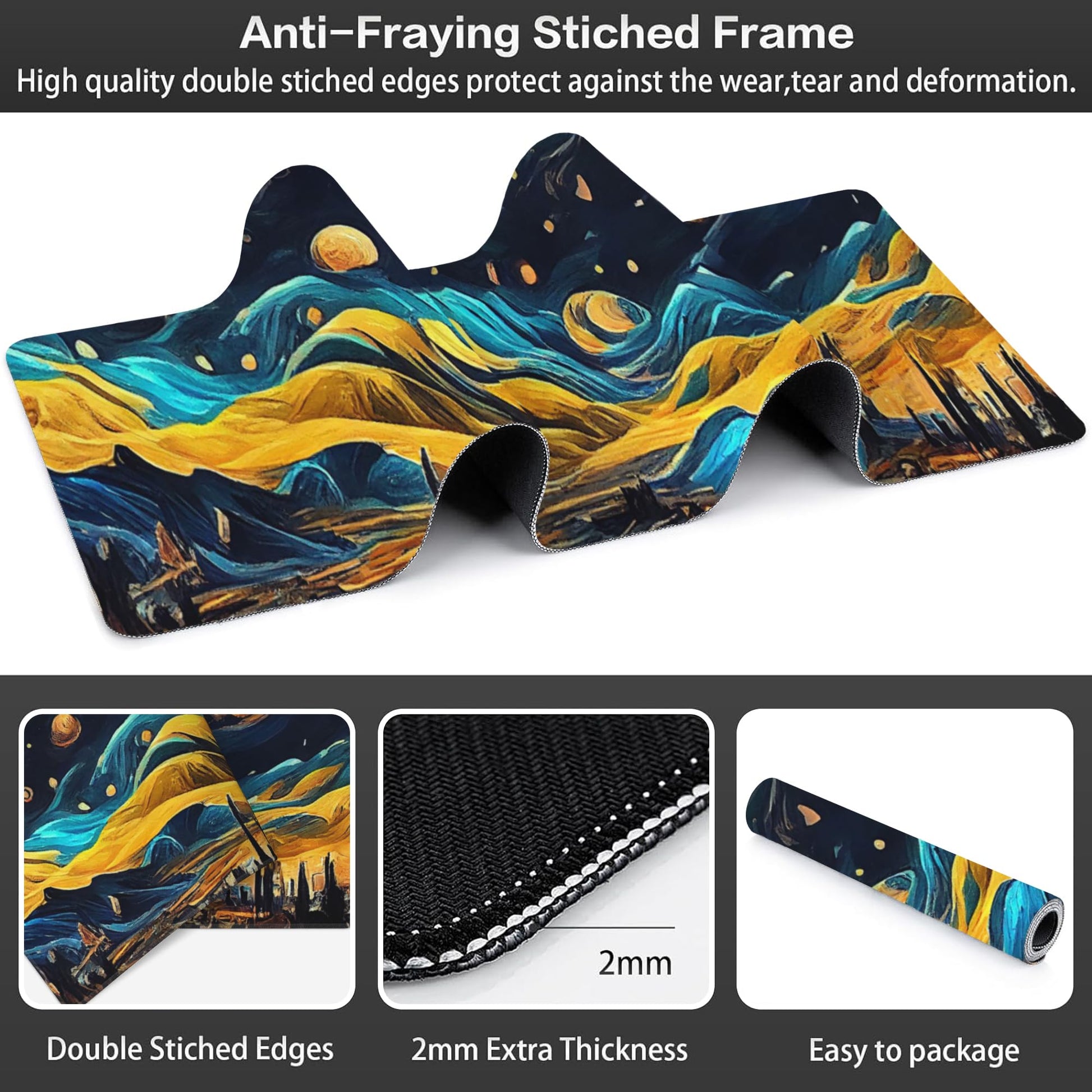 The Starry Night Desk Mat,Large Vincent Van Gogh Oil Painting Gaming Keyboard Mouse Pad,Non-Slip