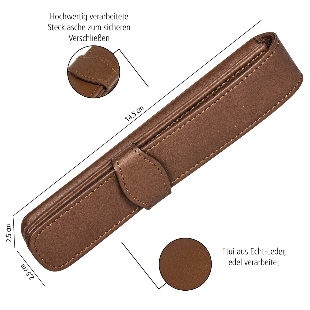 ONLINE Leather Pen case, Made of Genuine Leather, Brown, for one Pen, Available in Different