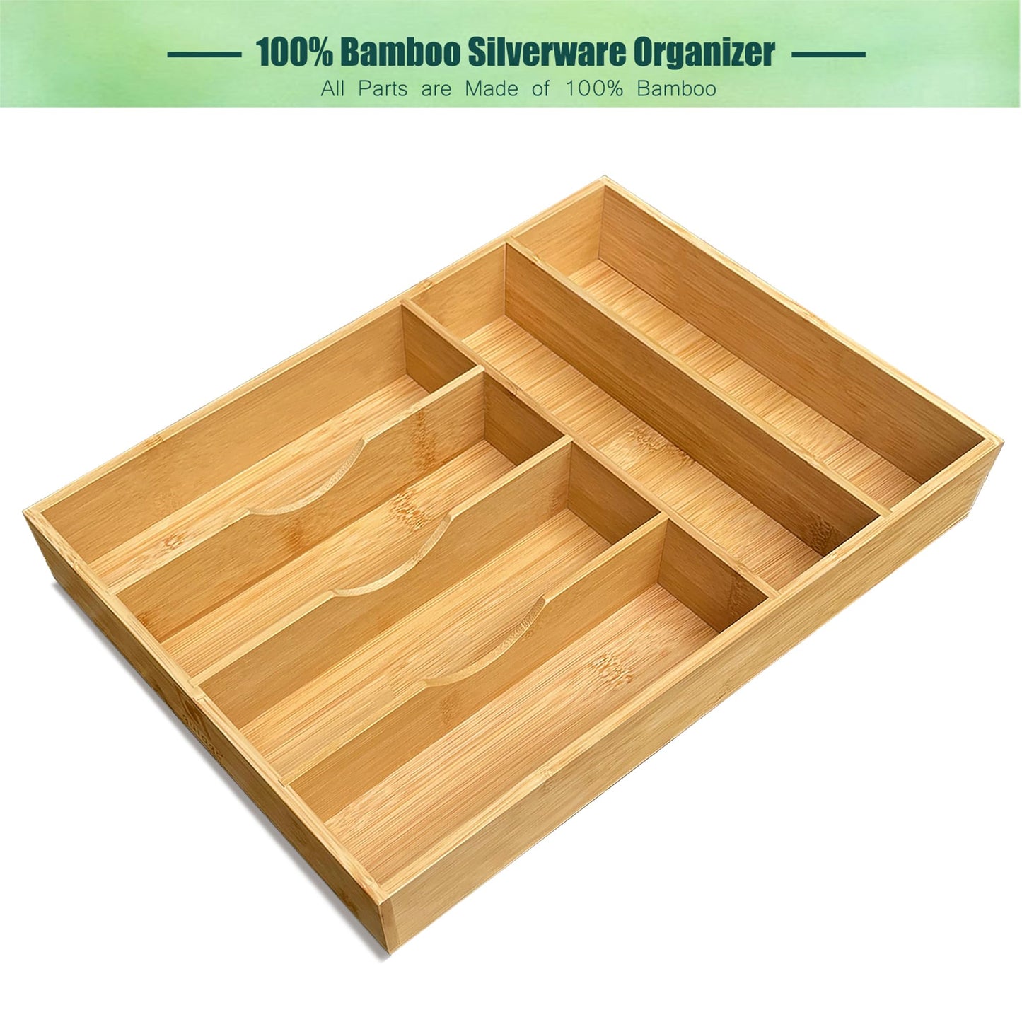 guiogc Bamboo Kitchen Drawer Organizer, 11.6" W x 17" H Silverware Utensil Tray Holder, Wood