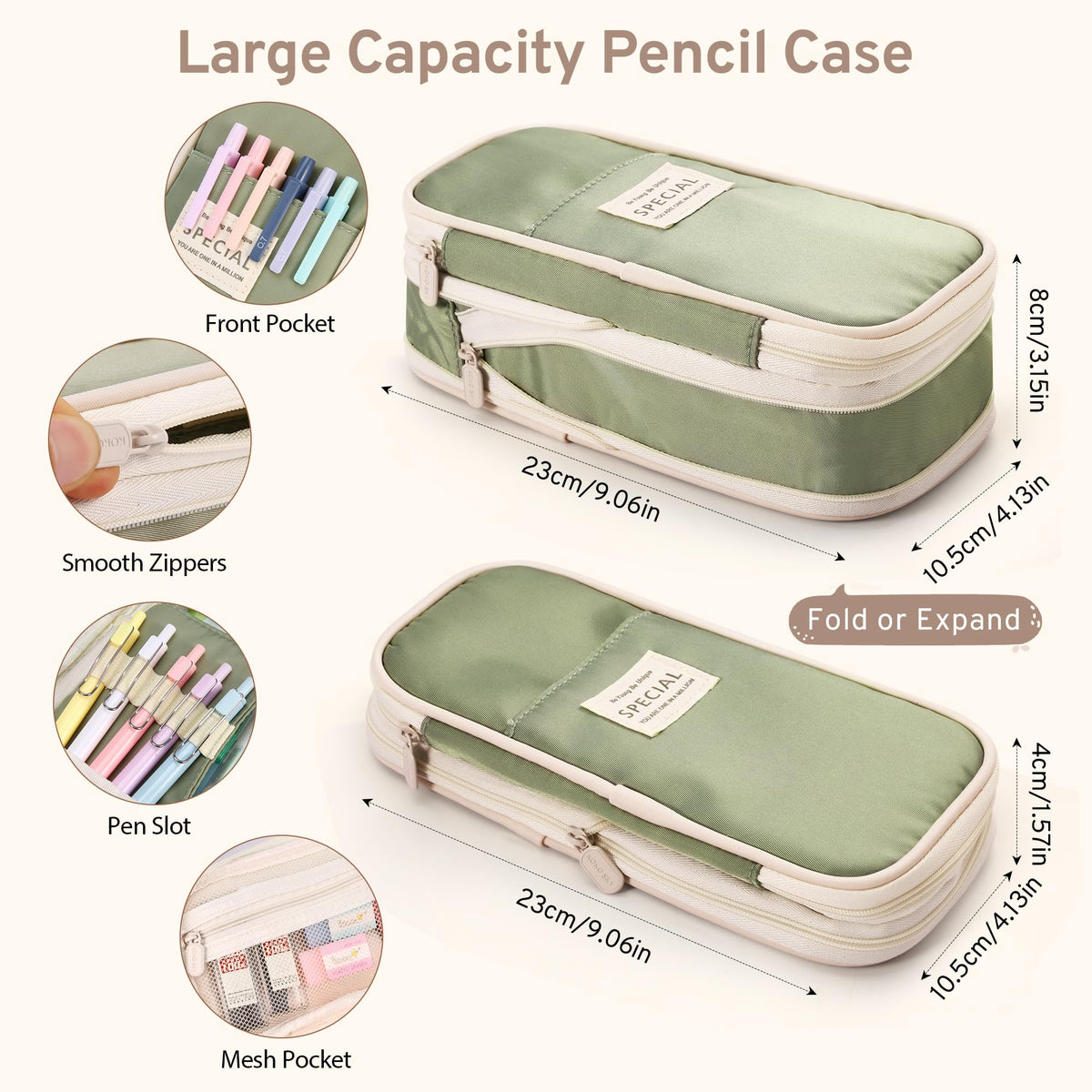 DazSpirit 62PCS Aesthetic Stationery Set with Foldable Pencil Case, Green