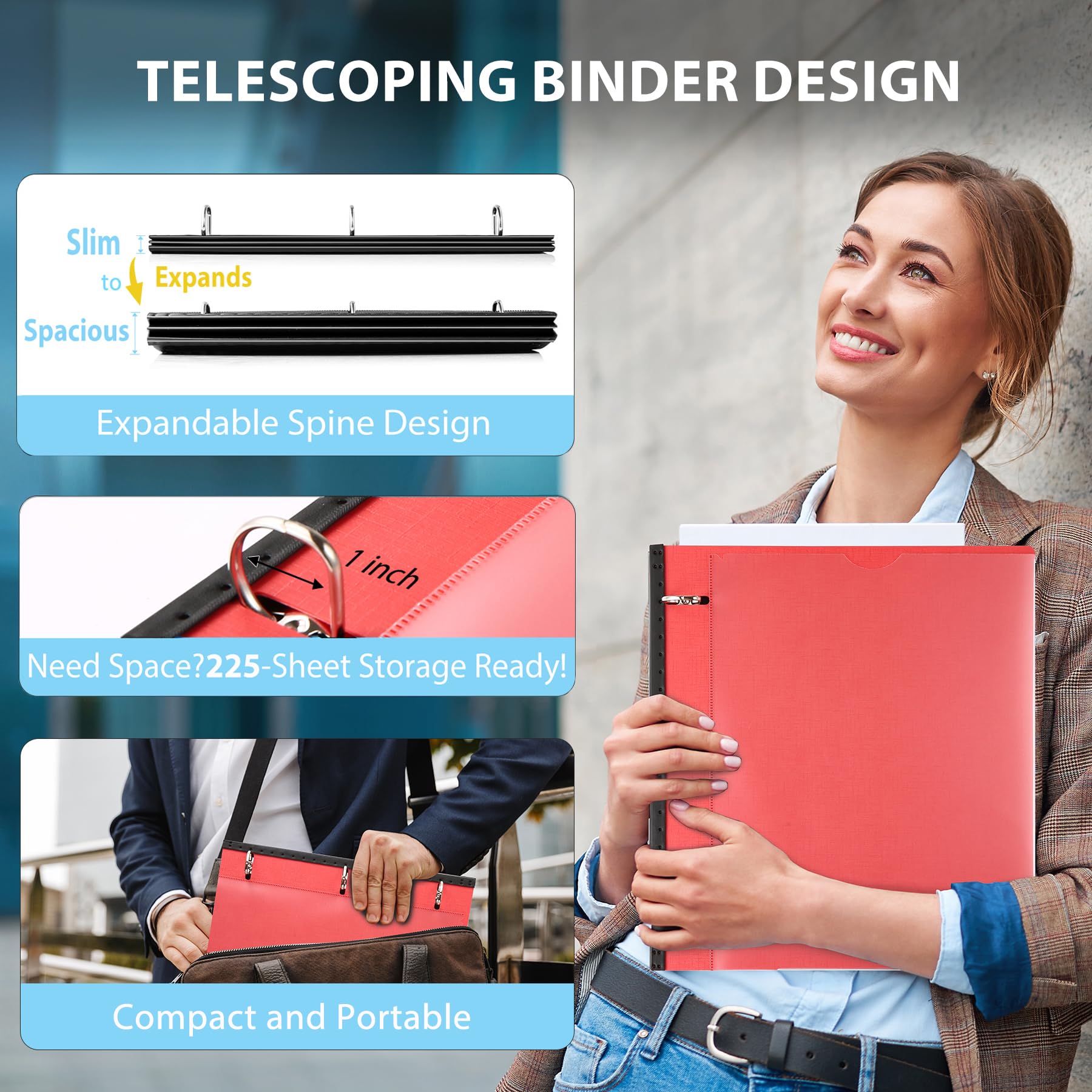 WOT I Telescoping 3 Ring Binder 1 Inch 12-Pack, Expandable Flexible Binder - Patented Design for