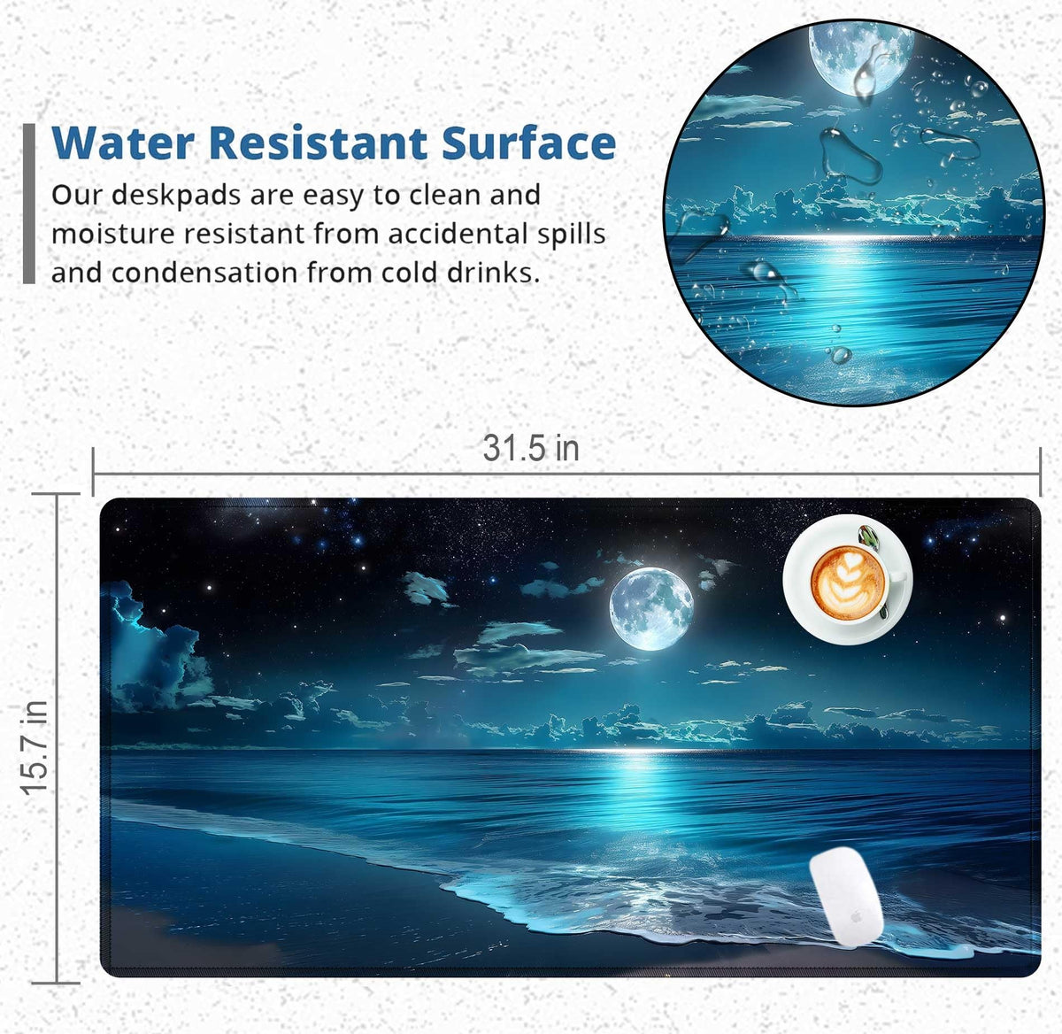 Moon Illuminating The Clear Blue Ocean Design Large Mouse pad,Large Extended Gaming Mouse Pad with