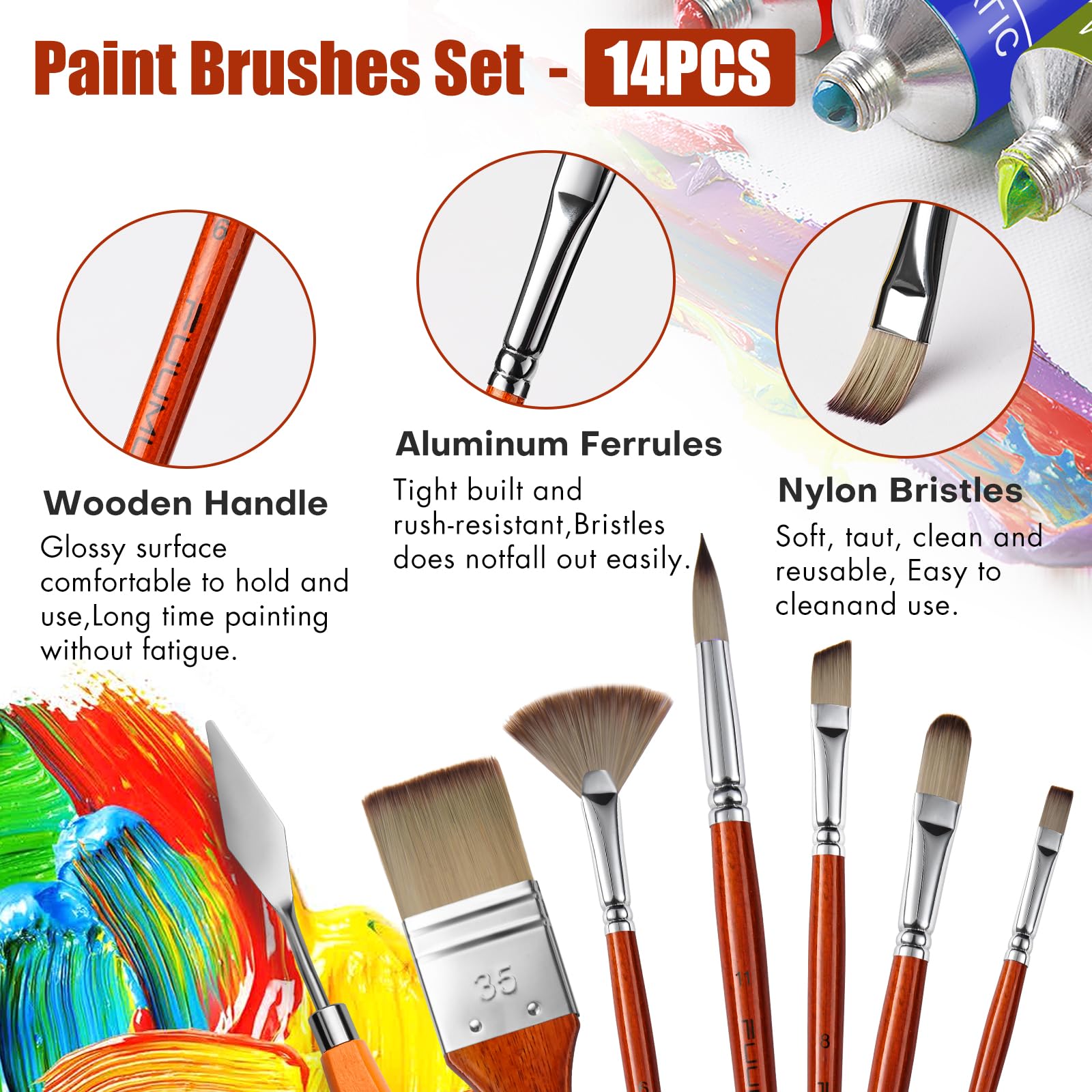 14pcs Acrylic Paint Brushes, Professional Synthetic Bristles Paint Brush Set with Extra Palette