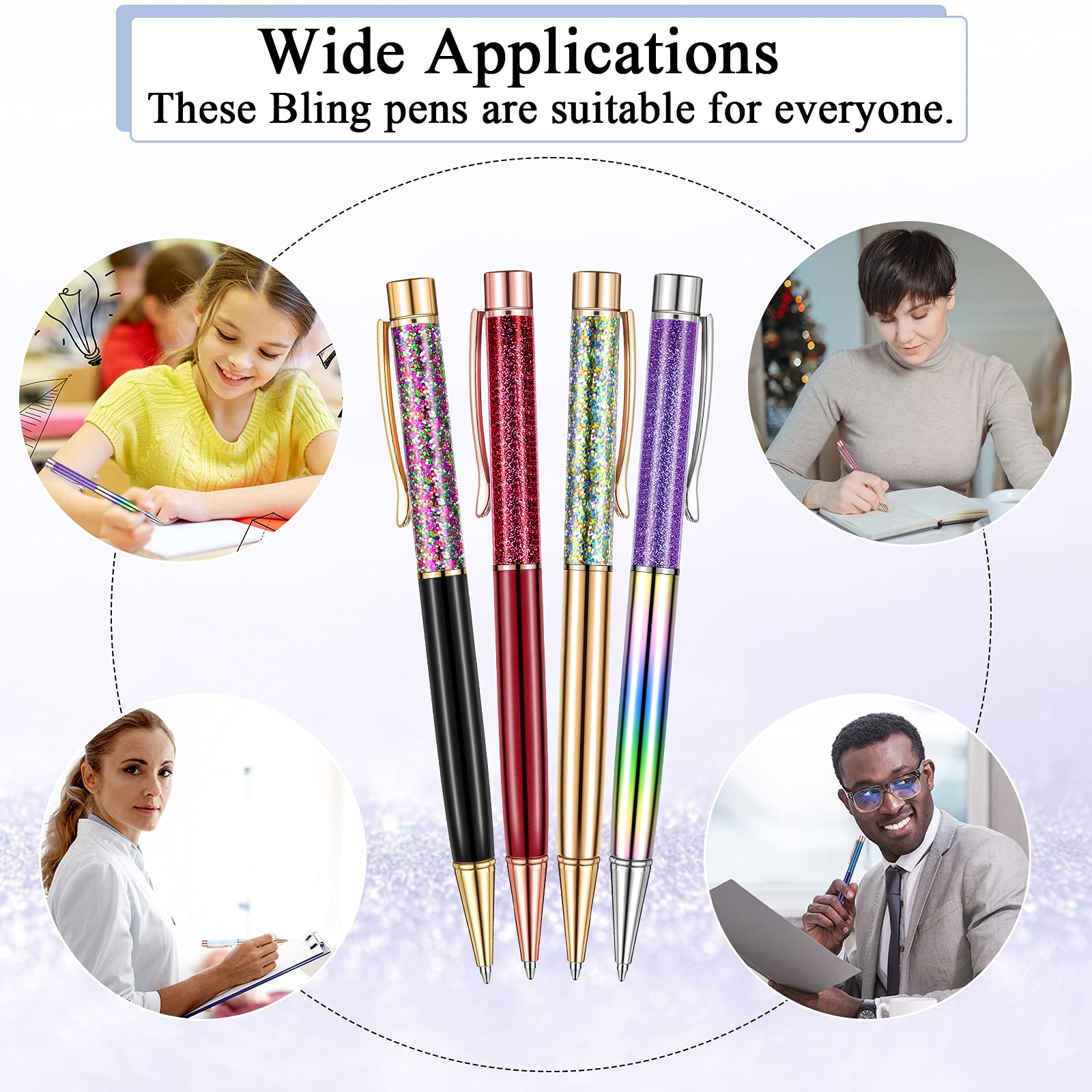 HESTYA 16 Pcs Glitter Crystal Ballpoint Pens Bulk for Women, Liquid Style