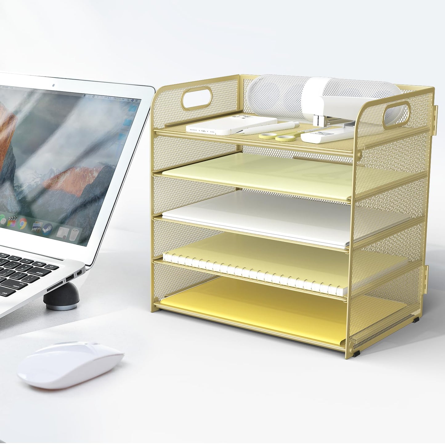 Sinboun Letter Tray Paper Organizer 5-Tier Desk Organizer File Organizer Paper Holder with Handle