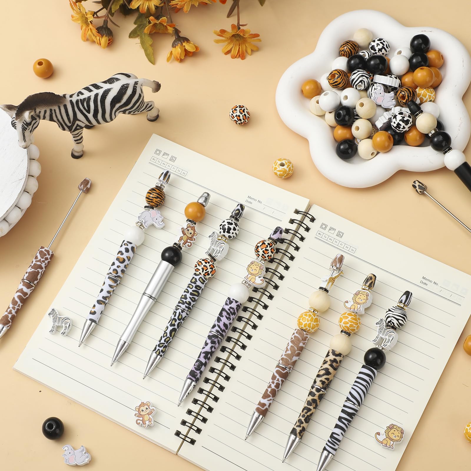 Colarr 197 Pcs Beadable Pens DIY Pen Making Kit, Jungle Animals
