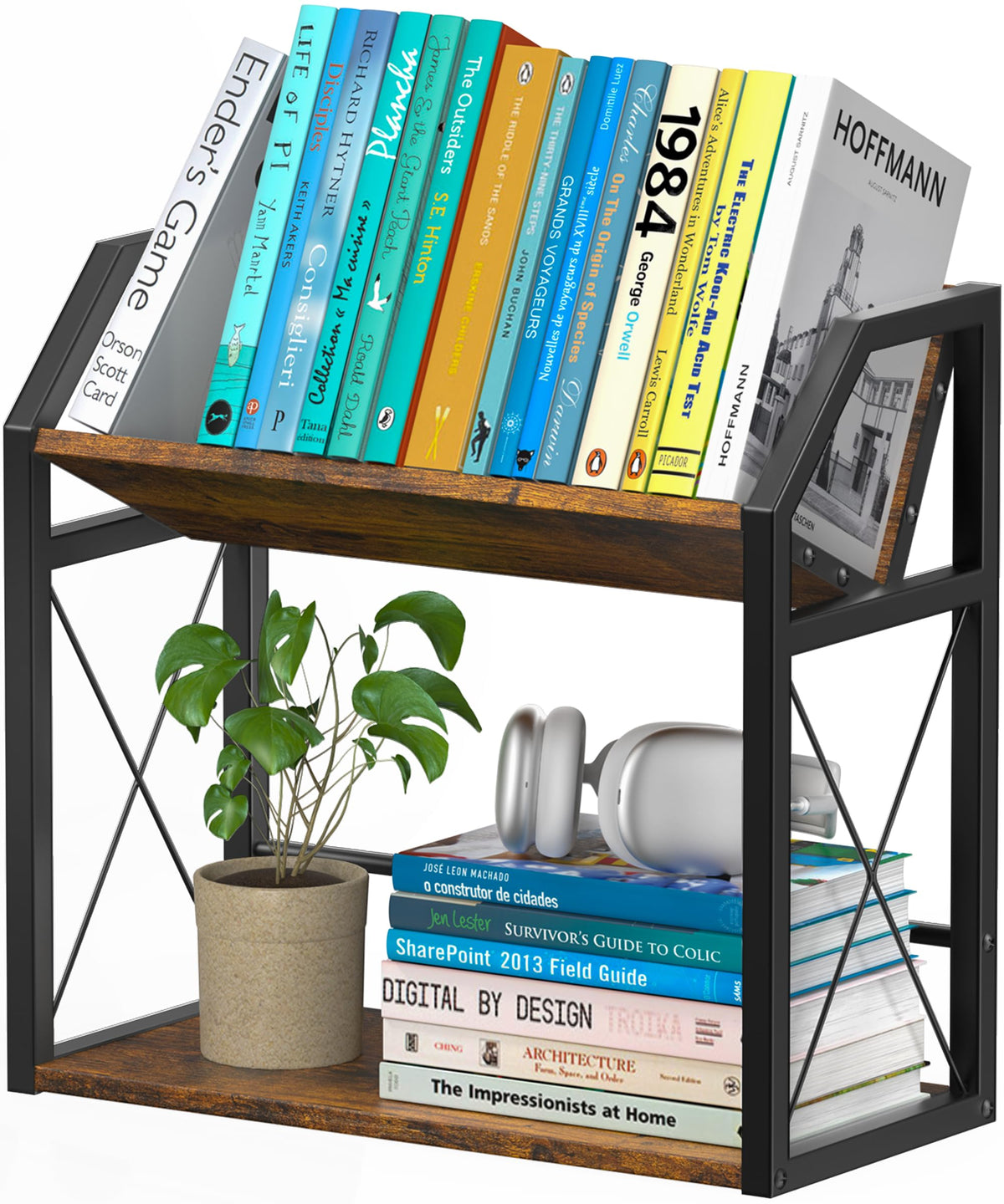 ART-GIFTREE Desktop Bookshelf, Wooden Desk Shelf Organizer, Brown