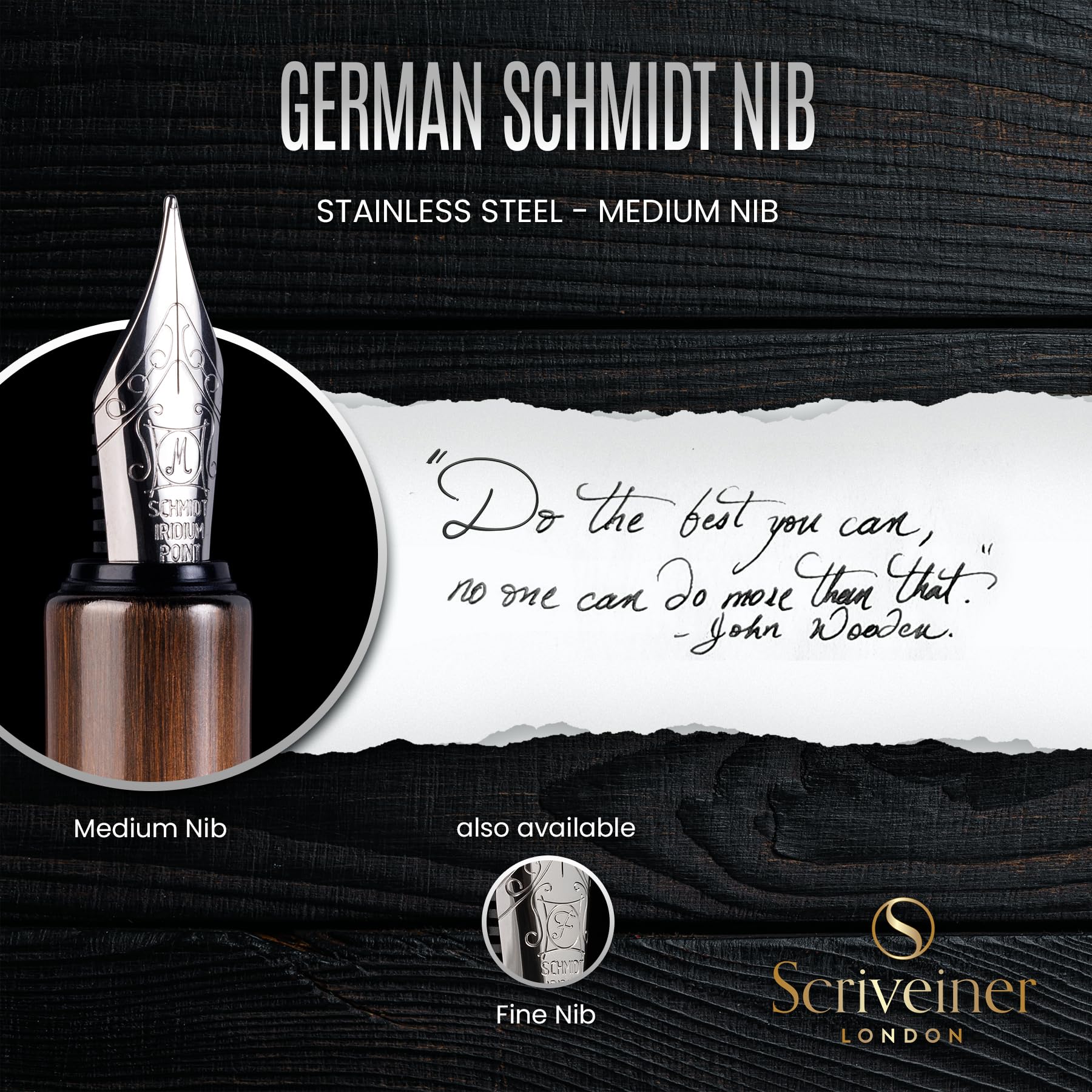 Scriveiner Luxury EDC Fountain Pen (Medium), Stunning Heavy Brass Pocket Pen, Hand Brushed Copper