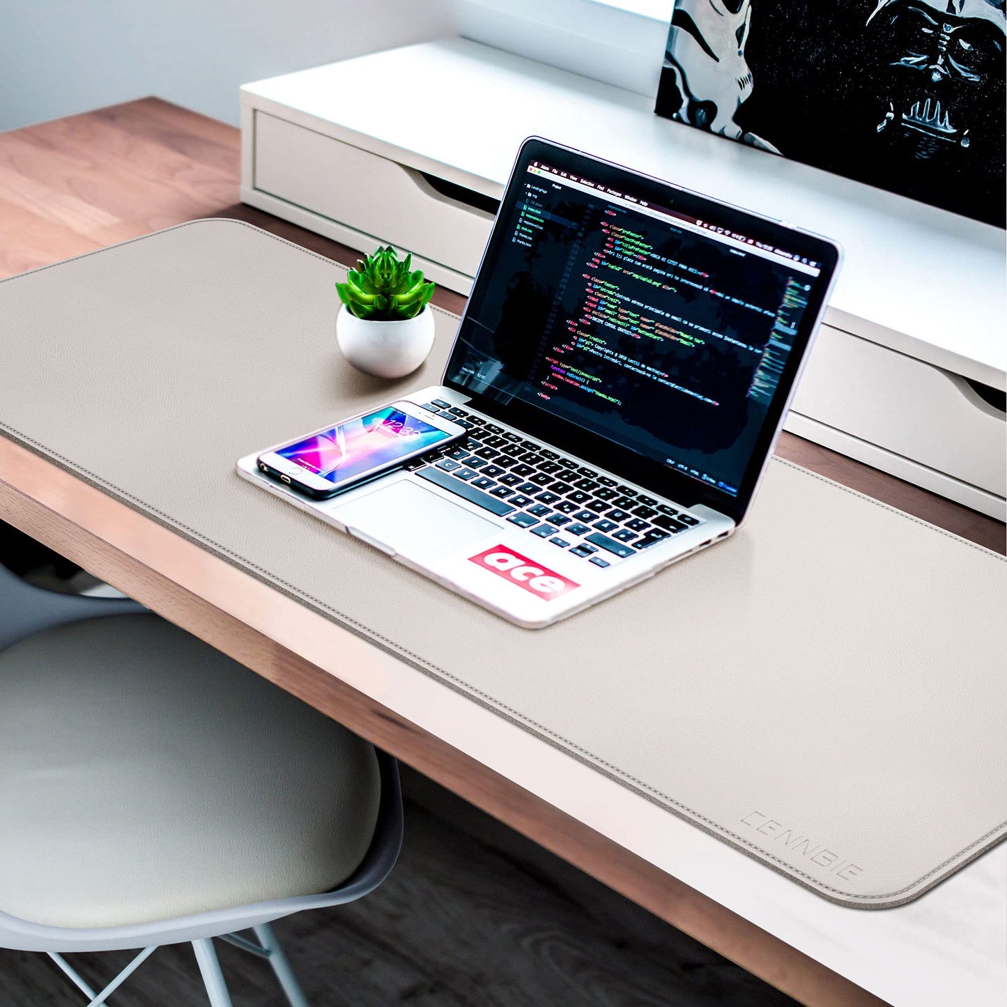 CENNBIE 39.3" x 19.6" Leather Desk mat,Perfect Desk Mate for Office(Cream)