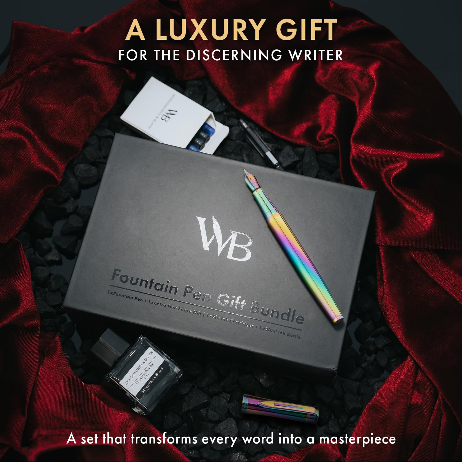 Wordsworth & Black Fountain Pen Gift Set, Medium & Extra Fine Nib, Rainbow