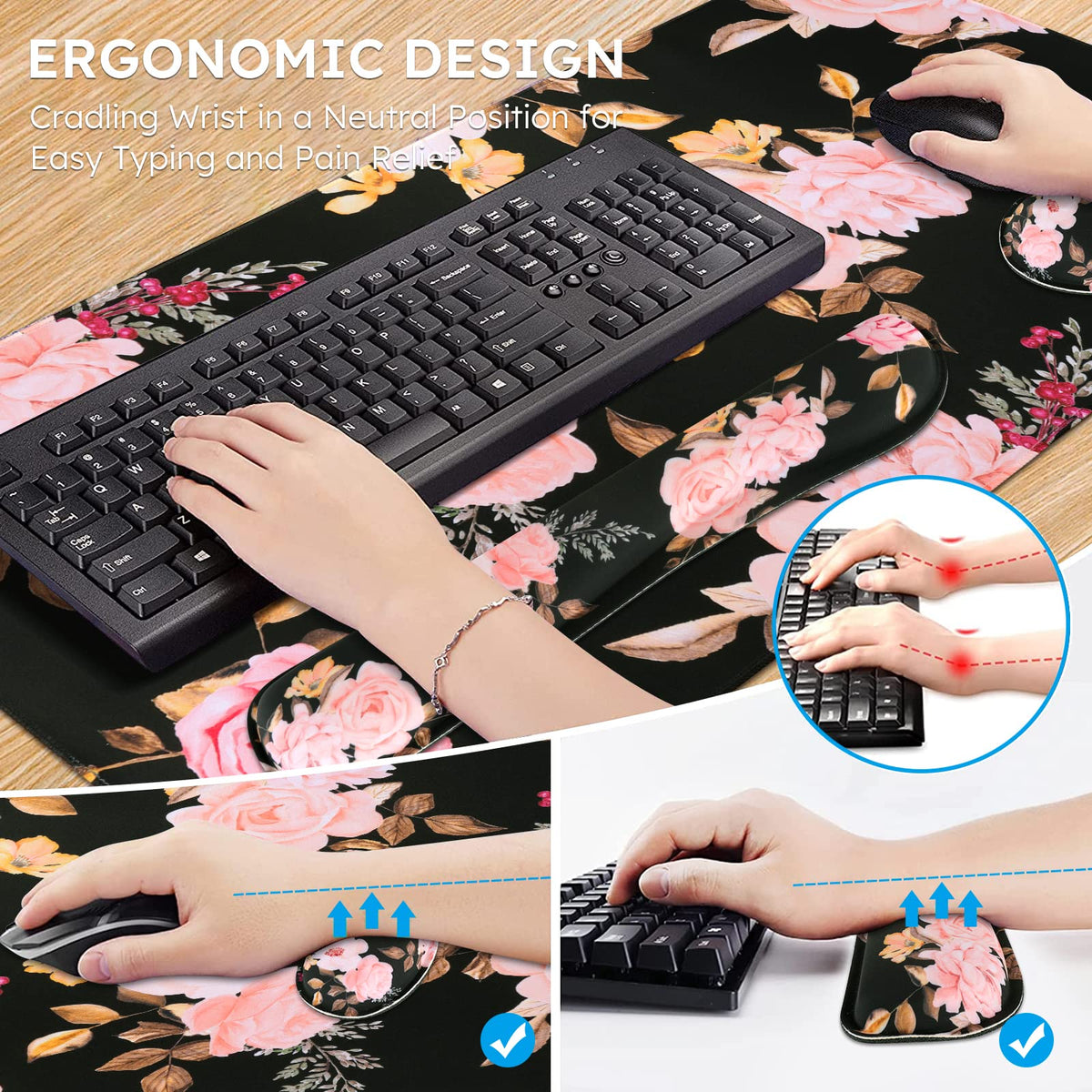 iCasso Floral Keyboard Mat 35.4"x15.7", Desk Blotter for Classroom