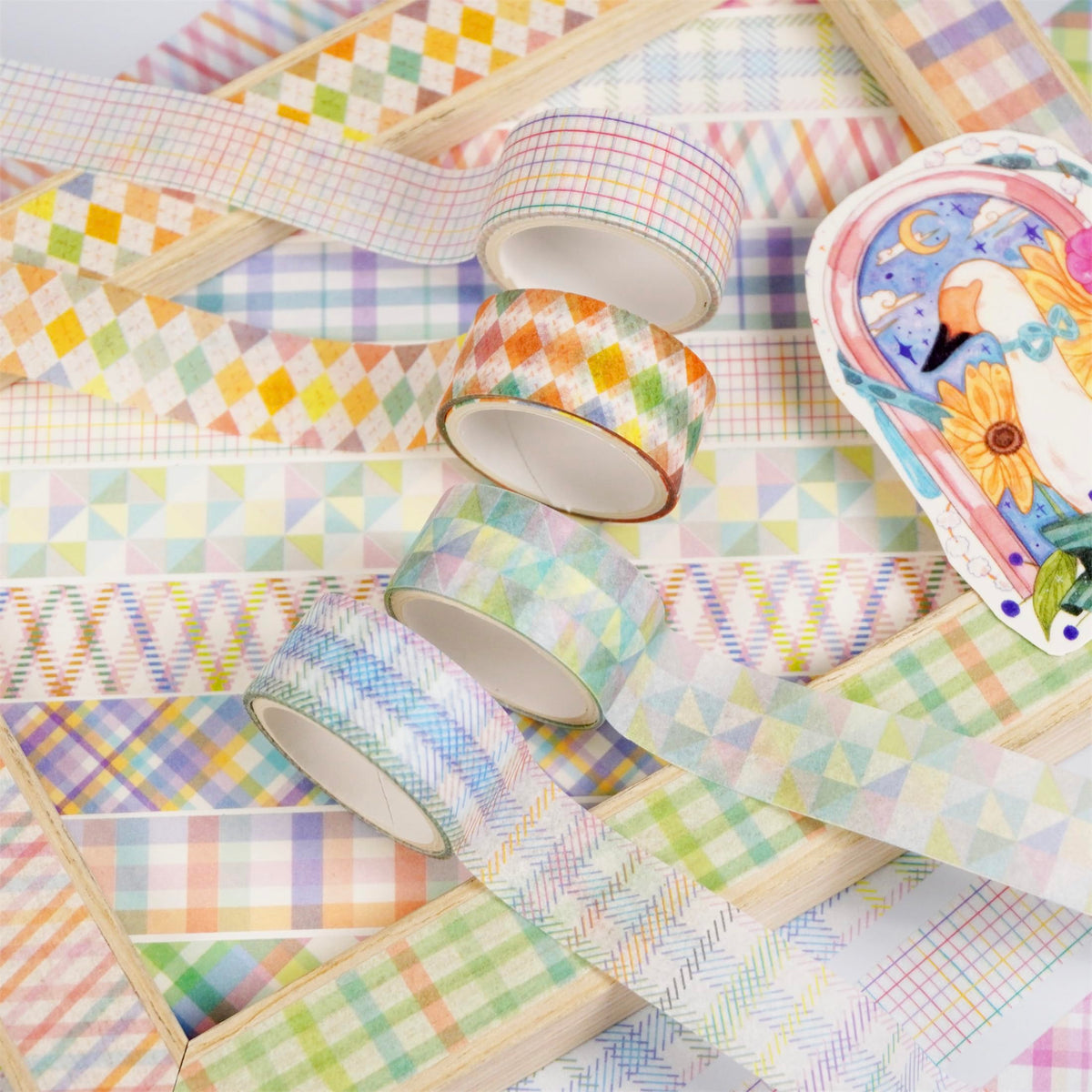 YUBX Basic Grid Washi Tape Set 12 Rolls Plaid Decorative Masking Tapes for Arts, DIY Crafts