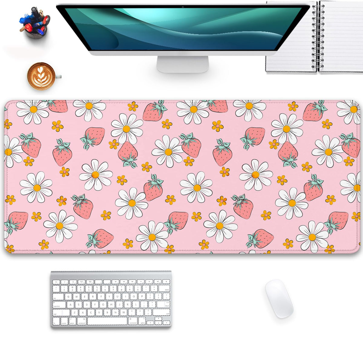 Strawberry Mouse Pad Desk Mat,Pink Large Large Gaming Mouse Mat with Stitched Edges,Non-Slip
