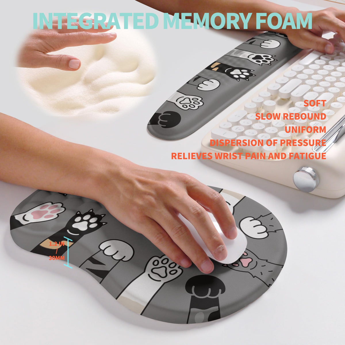 KUOSGM 2-in-1 Ergonomic Set, Wave Rise Keyboard Wrist Rest and Massage Bulge Slope Mouse Pad Wrist