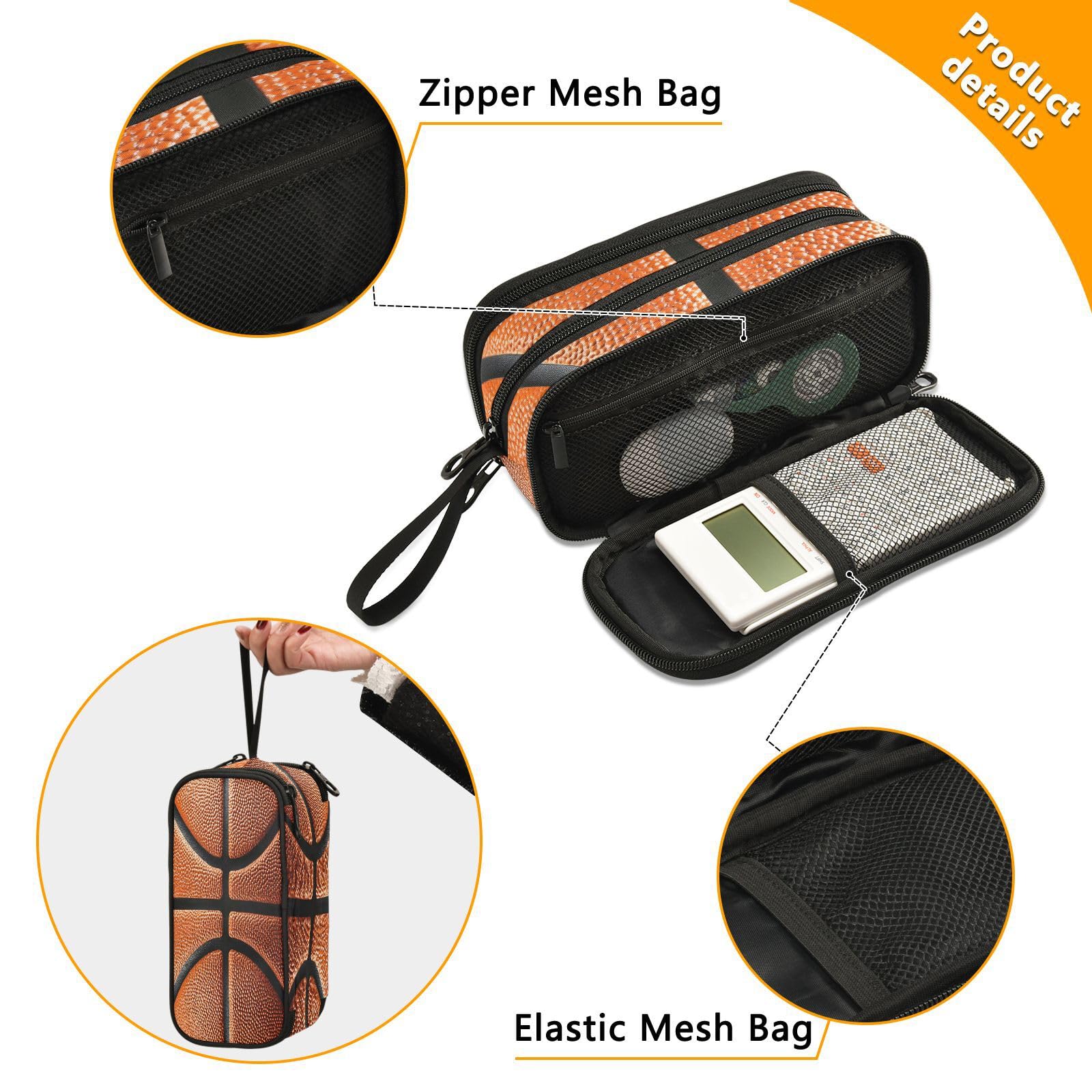BOENLE Basketball Ball Skin Pencil Case Box Boys Girls Large Pencil Pouch Zipper Compartments Big