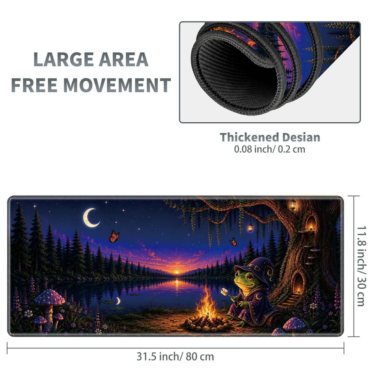 Frog Campfire Night Large Mouse Pad, 31.5 x 11.8 in Extended Desk Mat