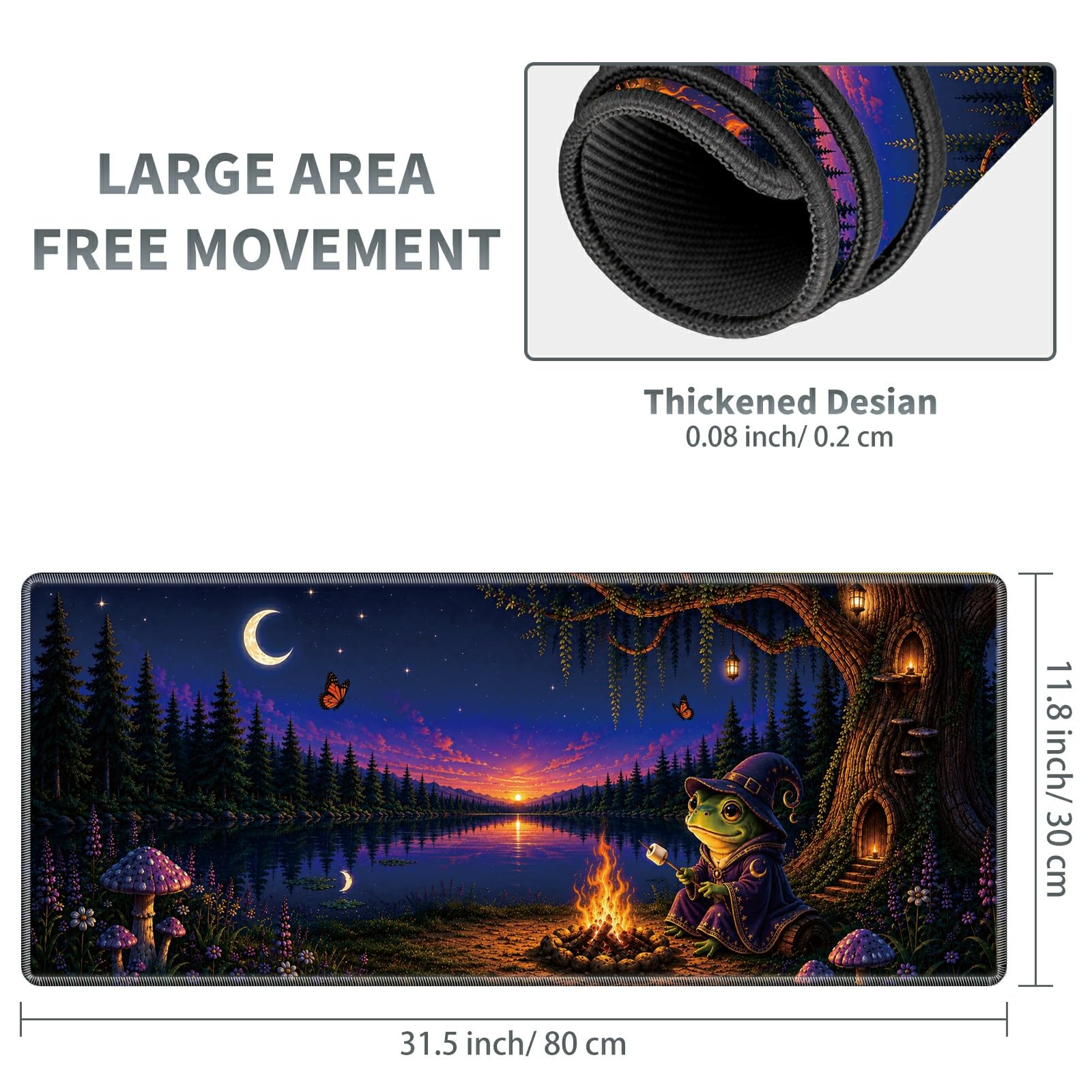 Frog Campfire Night Large Mouse Pad, 31.5 x 11.8 in Extended Desk Mat