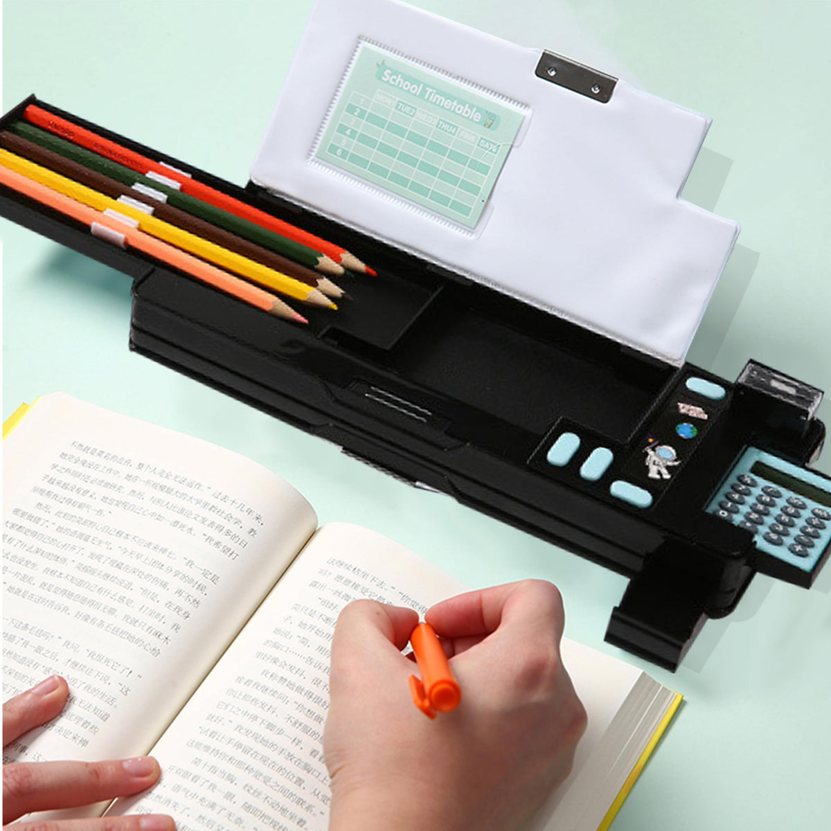 Pop Up Multifunction Pencil Case, Cute Cartoon Pen Box Organizer Stationery with Calculators