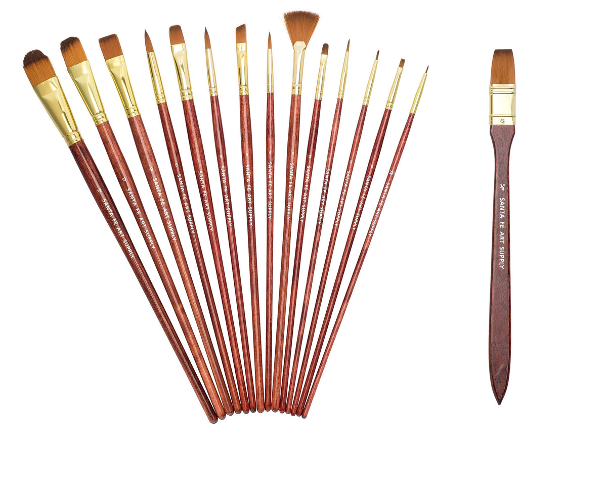 Santa Fe Art Supply Paint Brush Set W/Carrying Case-Organizer - 15+1 Professional Grade Wood