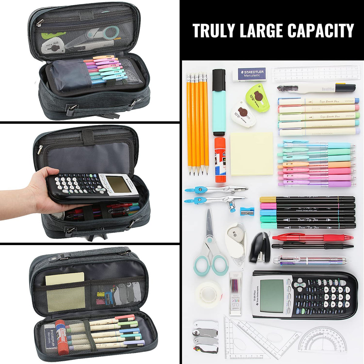 JOINPRO Large Capacity Pencil Case, 4 Compartment Pen Pouch Organizer with Double Zipper, Storage
