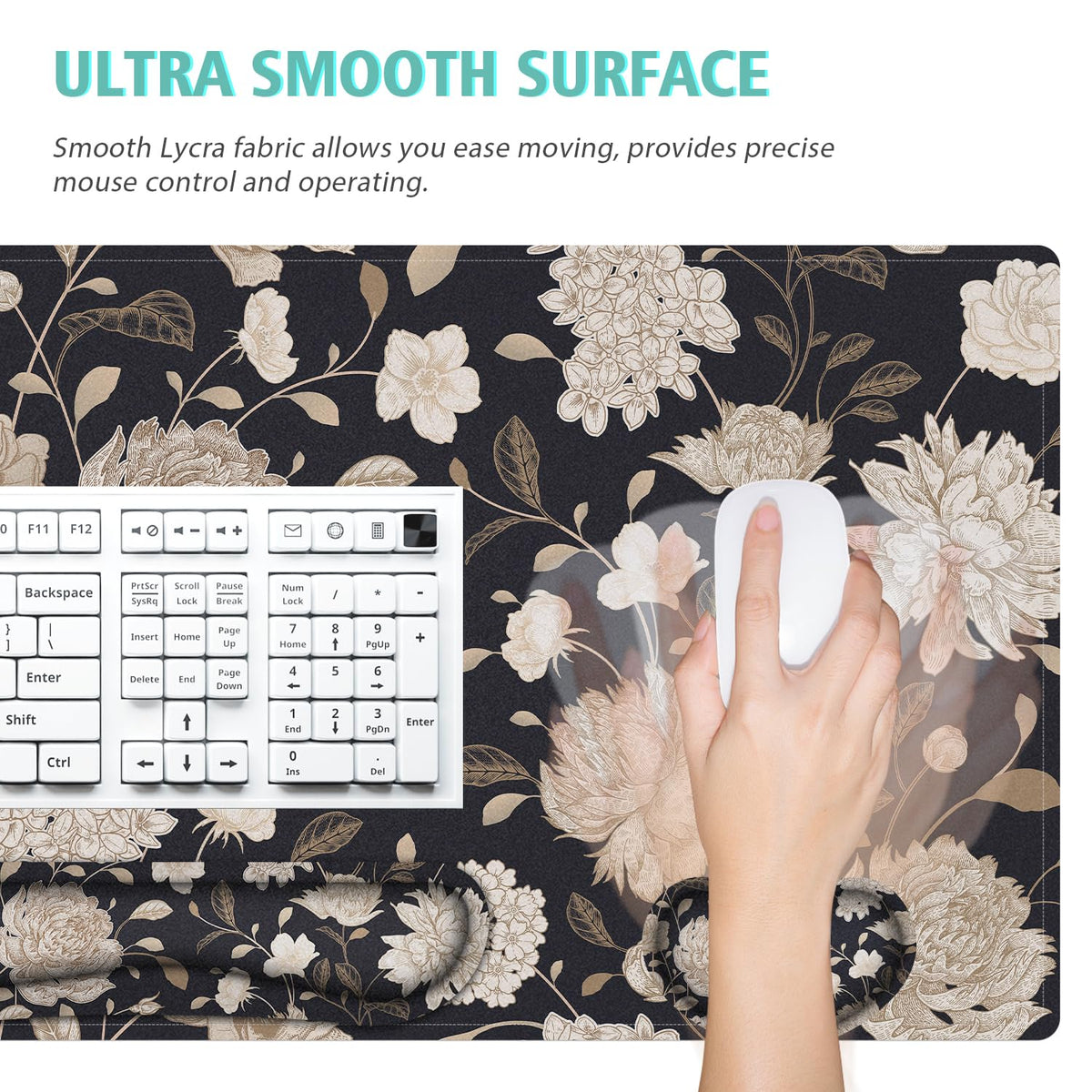Floral Large Mouse Pad with Wrist Support Set of 4,Large Gaming Mouse Pad+Keyboard Rest+Mouse Wrist